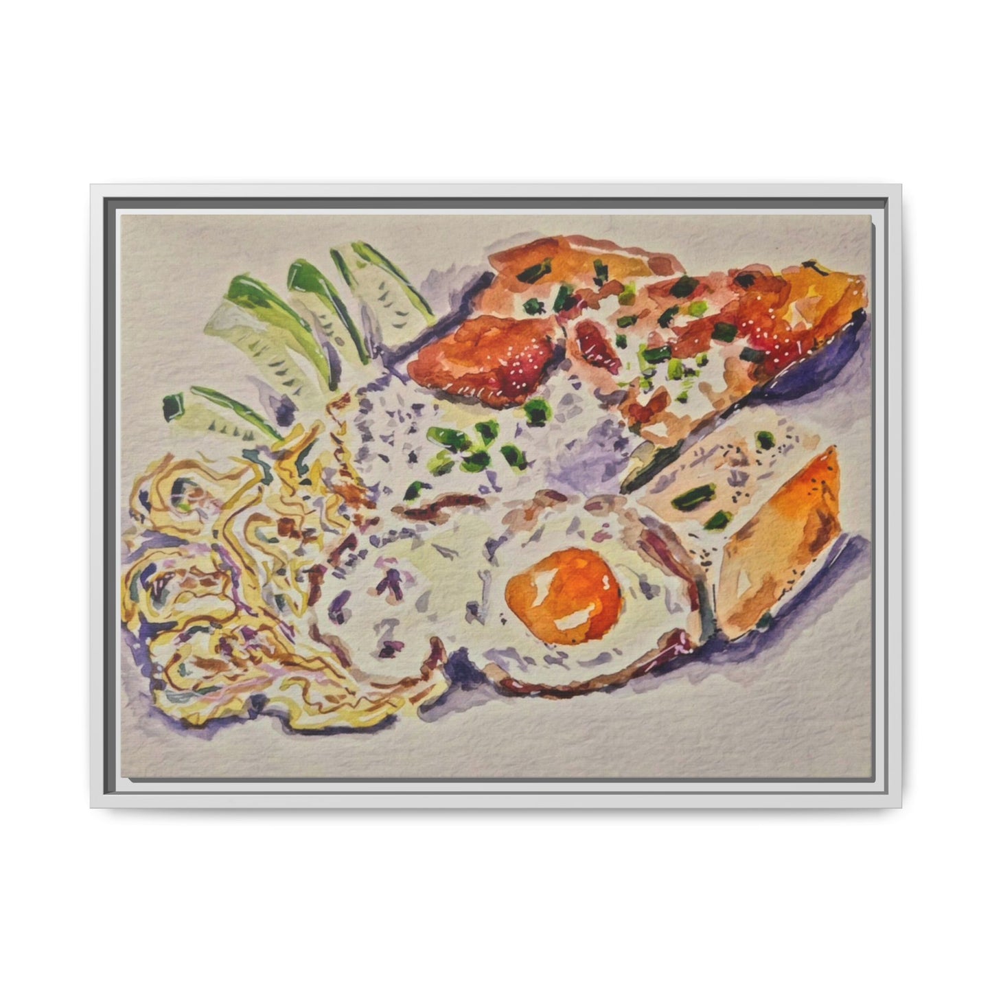 Beautiful food painting of mixed platter of eggs vegetables and assortments - Matte Canvas, Framed (Multi-color)