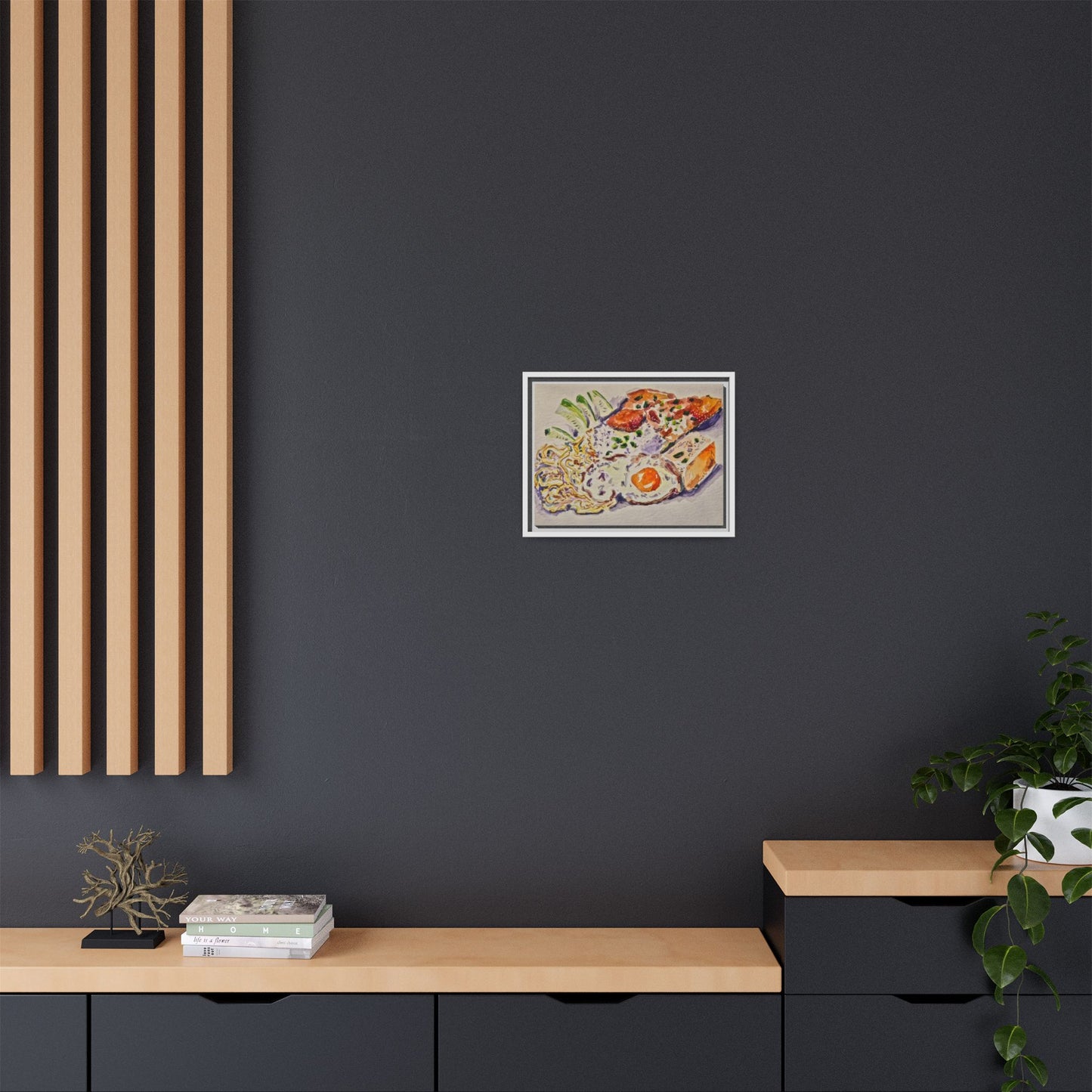 Beautiful food painting of mixed platter of eggs vegetables and assortments - Matte Canvas, Framed (Multi-color)