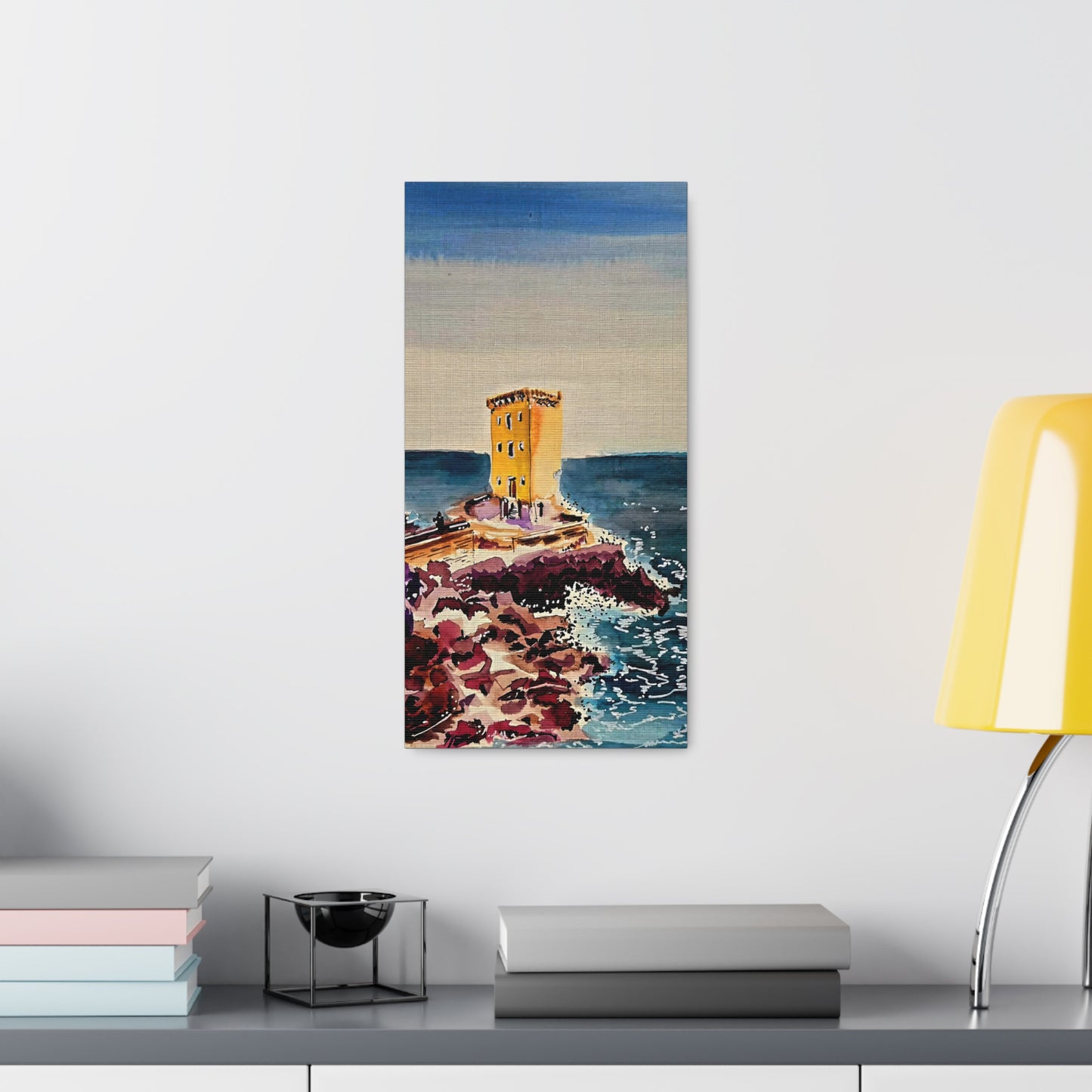 Mystical Seaside Tower - Watercolor Canvas Wall Art (Sea Blue Collection) Canvas Gallery Wraps