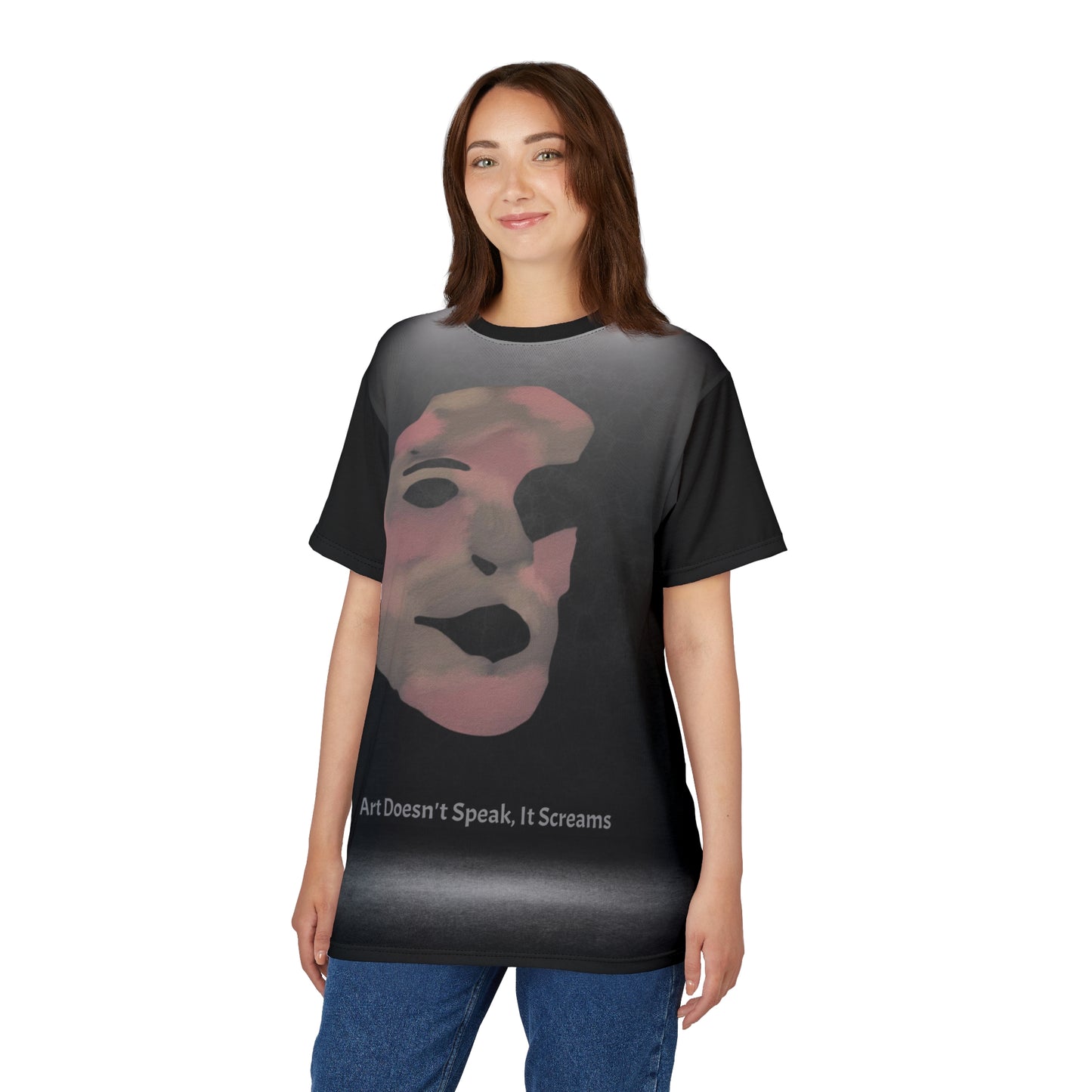 Face Design Tee - Black Beige Pink Unisex Cut & Sew Tee with Art Print