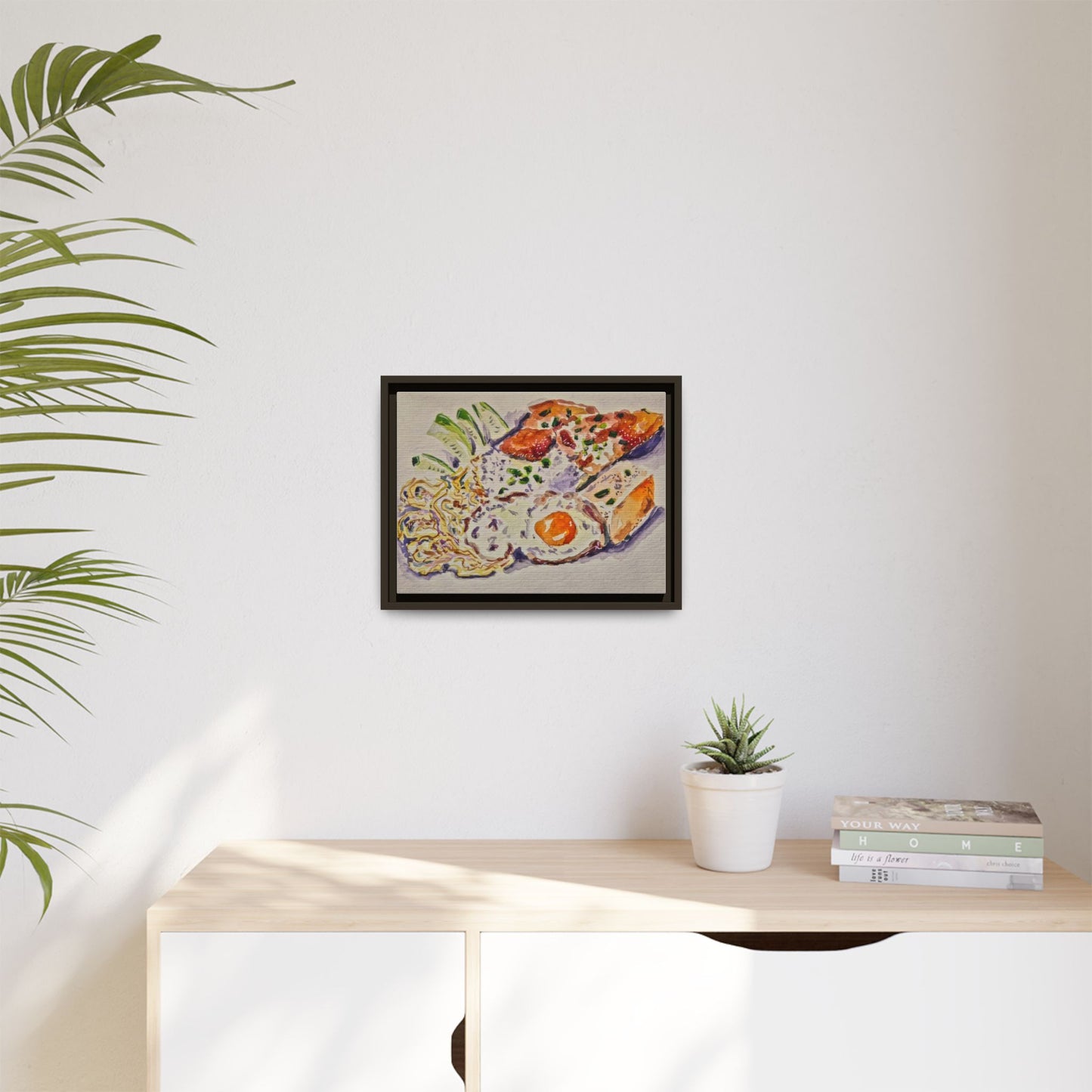 Beautiful food painting of mixed platter of eggs vegetables and assortments - Matte Canvas, Framed (Multi-color)