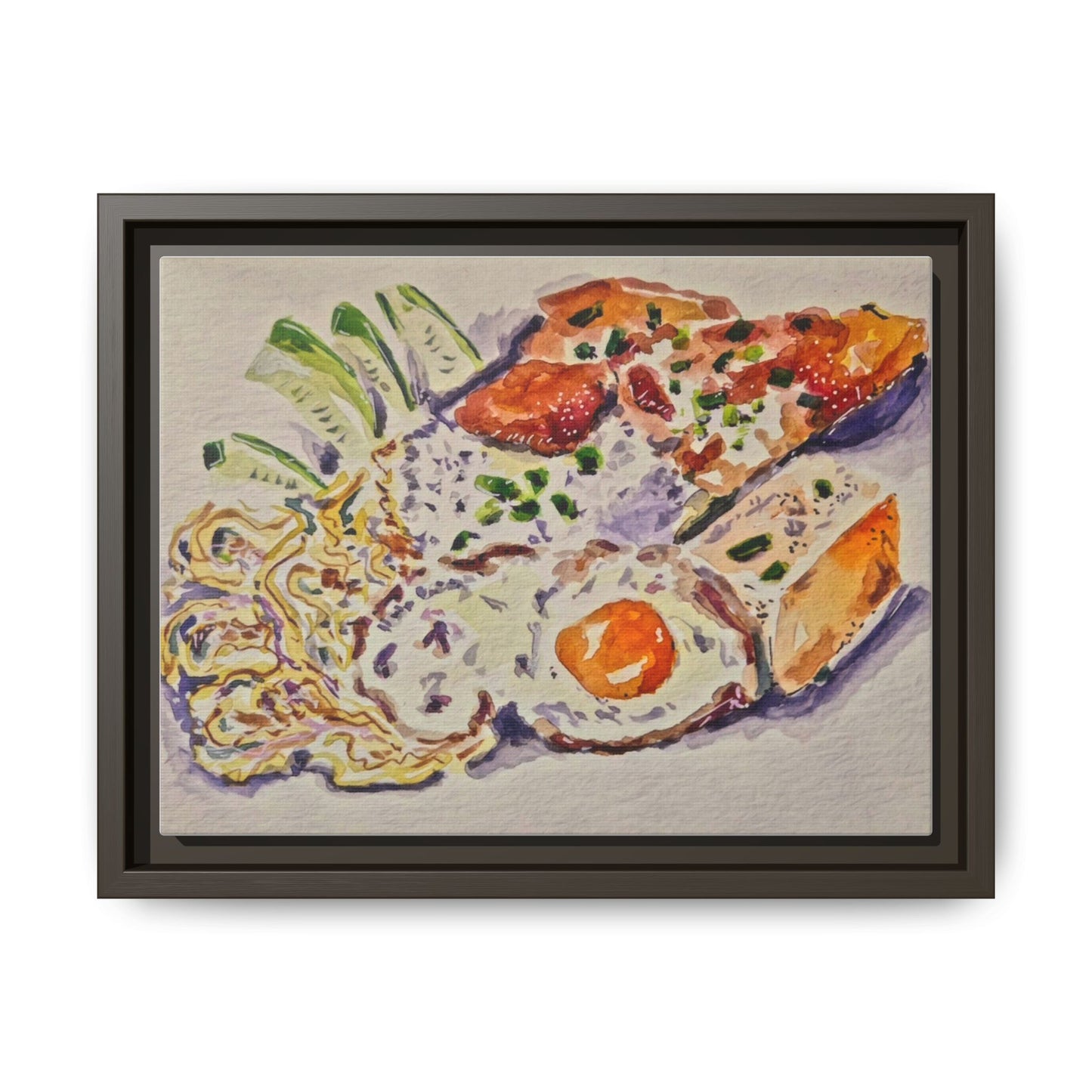 Beautiful food painting of mixed platter of eggs vegetables and assortments - Matte Canvas, Framed (Multi-color)