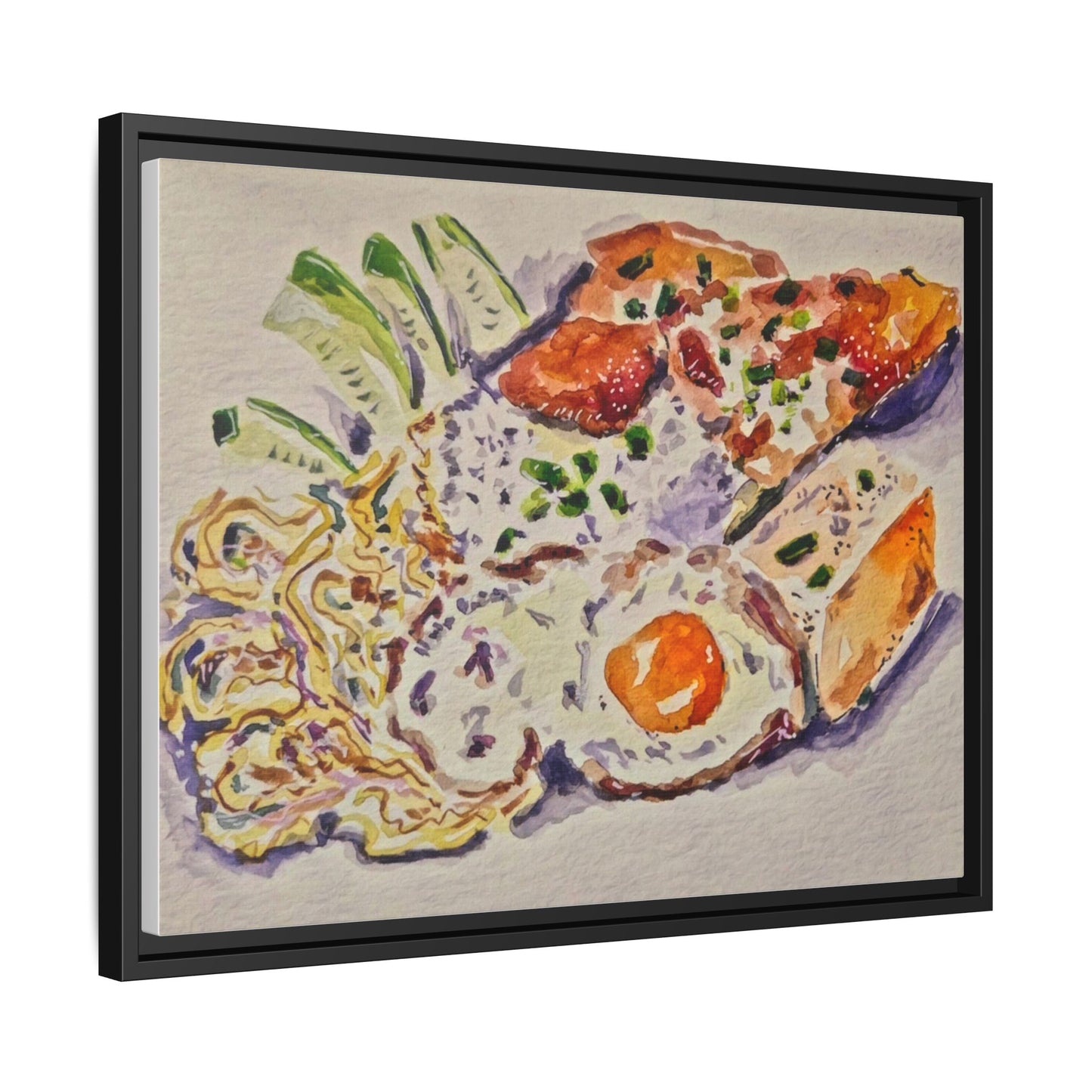 Beautiful food painting of mixed platter of eggs vegetables and assortments - Matte Canvas, Framed (Multi-color)