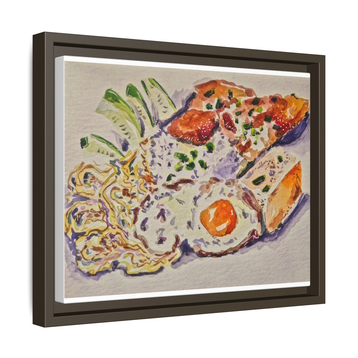 Beautiful food painting of mixed platter of eggs vegetables and assortments - Matte Canvas, Framed (Multi-color)