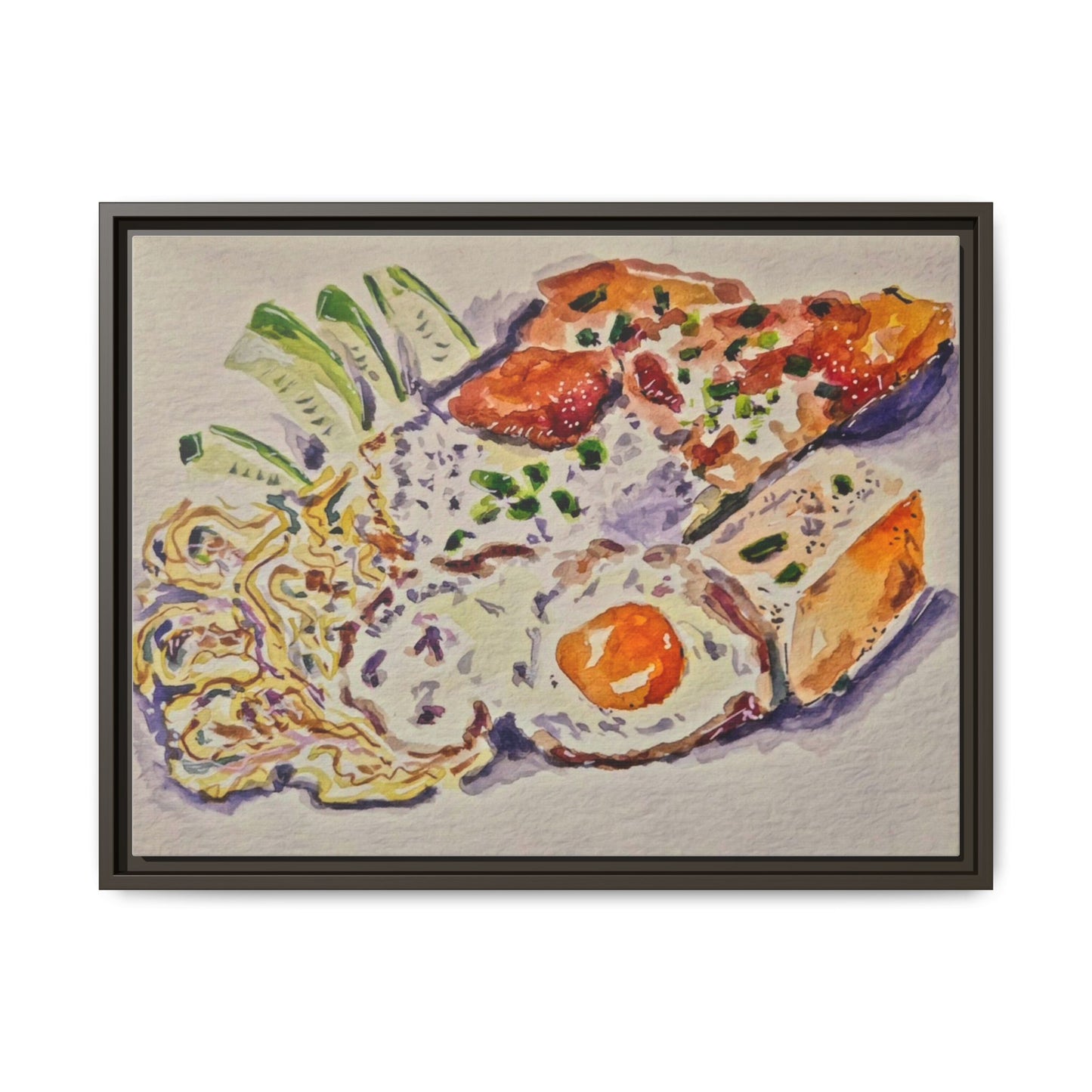 Beautiful food painting of mixed platter of eggs vegetables and assortments - Matte Canvas, Framed (Multi-color)