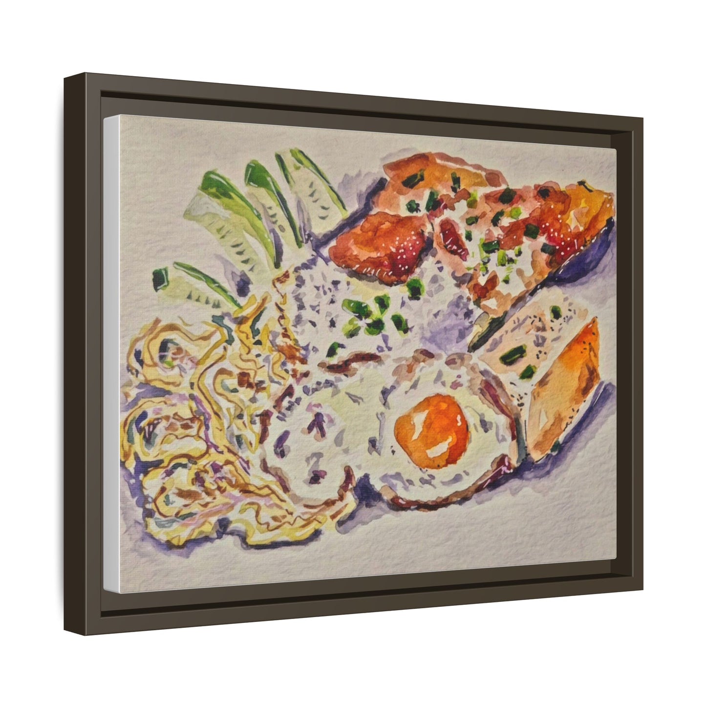 Beautiful food painting of mixed platter of eggs vegetables and assortments - Matte Canvas, Framed (Multi-color)