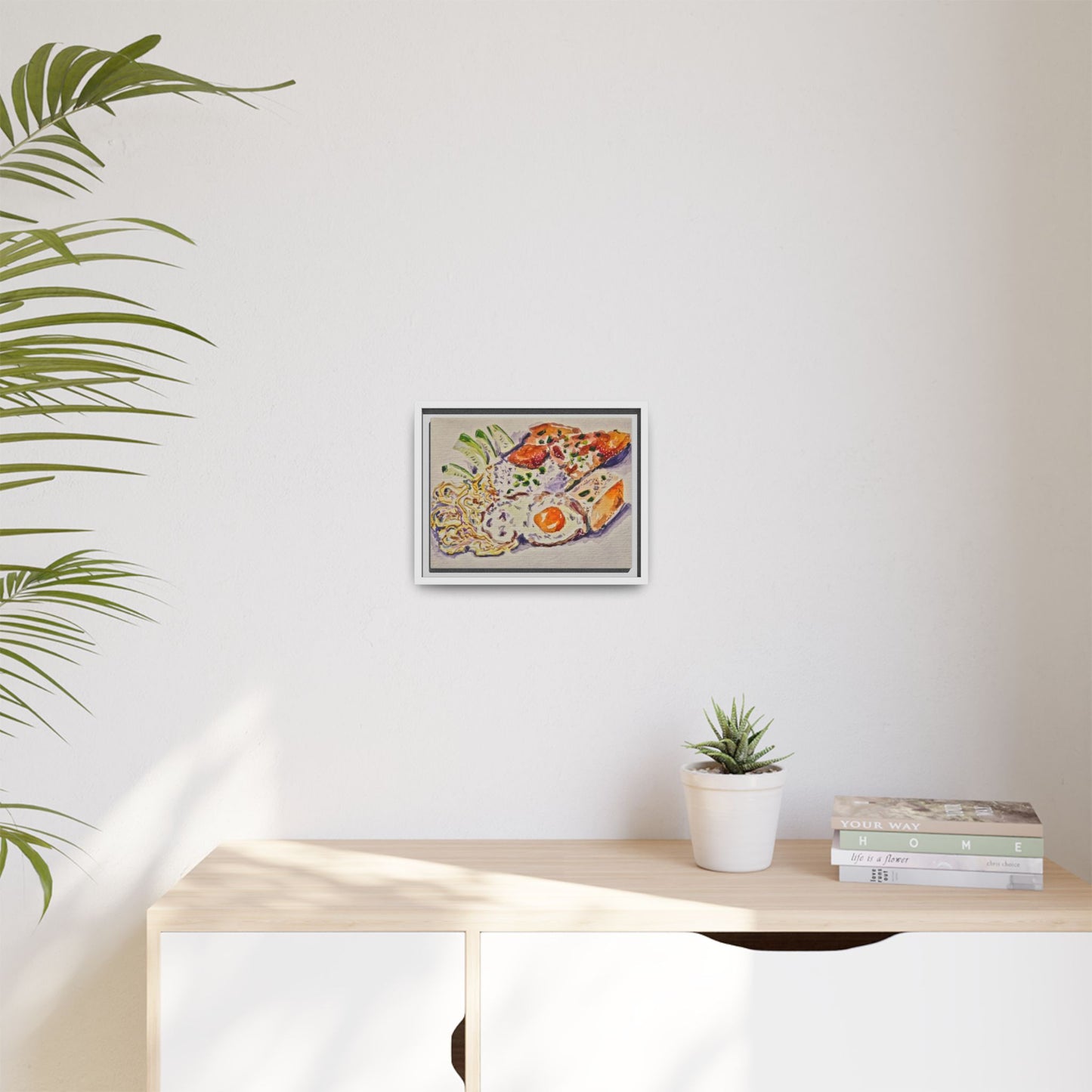 Beautiful food painting of mixed platter of eggs vegetables and assortments - Matte Canvas, Framed (Multi-color)