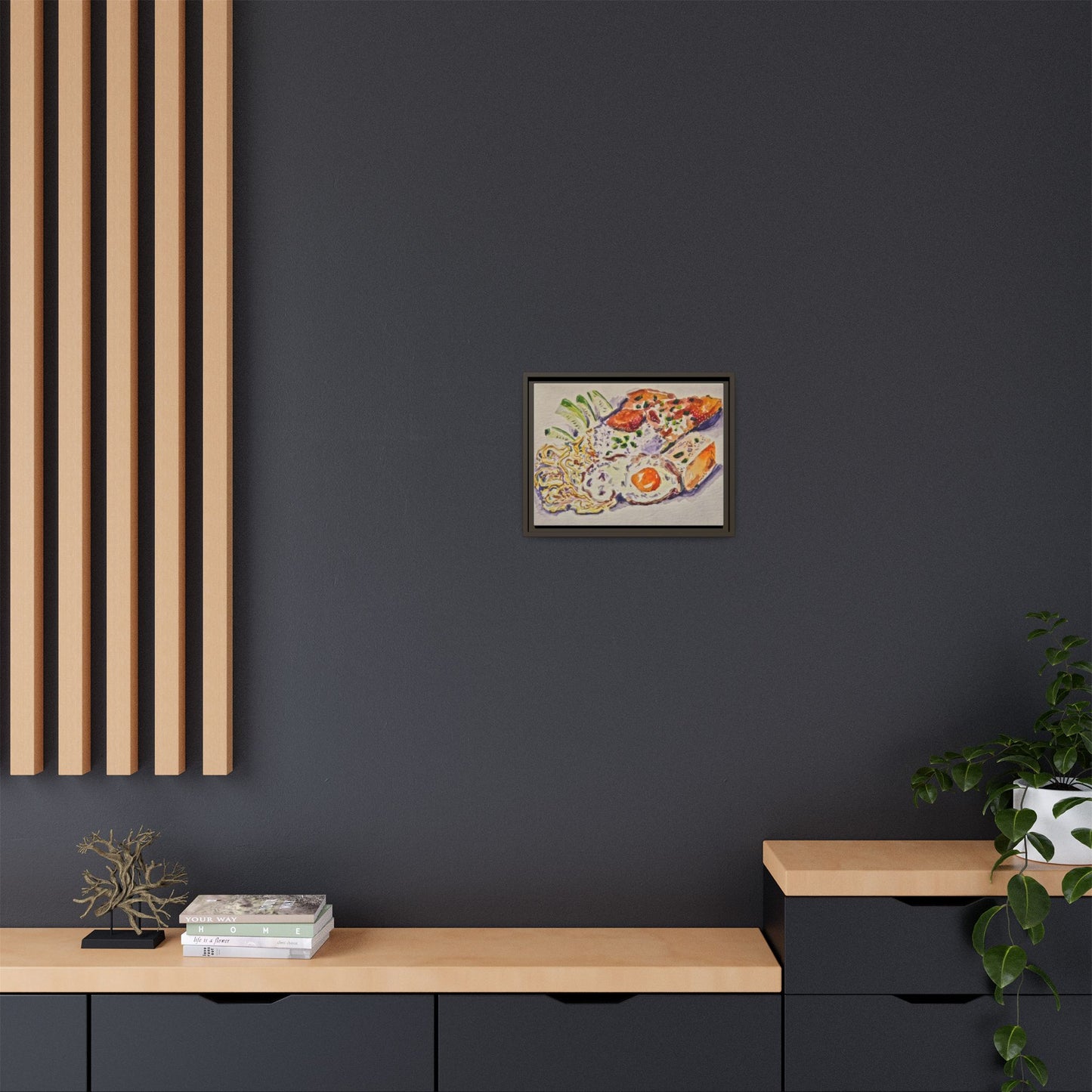 Beautiful food painting of mixed platter of eggs vegetables and assortments - Matte Canvas, Framed (Multi-color)