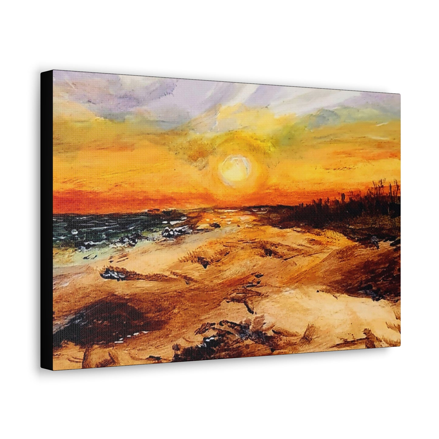 Sunset Oil Painting Print on a Beautiful Evening Setting - Canvas Gallery Wraps