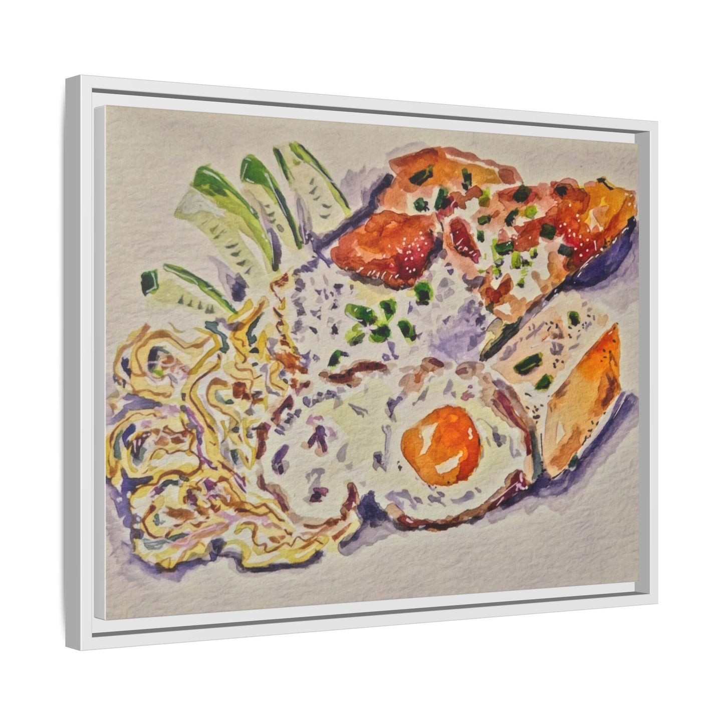 Beautiful food painting of mixed platter of eggs vegetables and assortments - Matte Canvas, Framed (Multi-color)