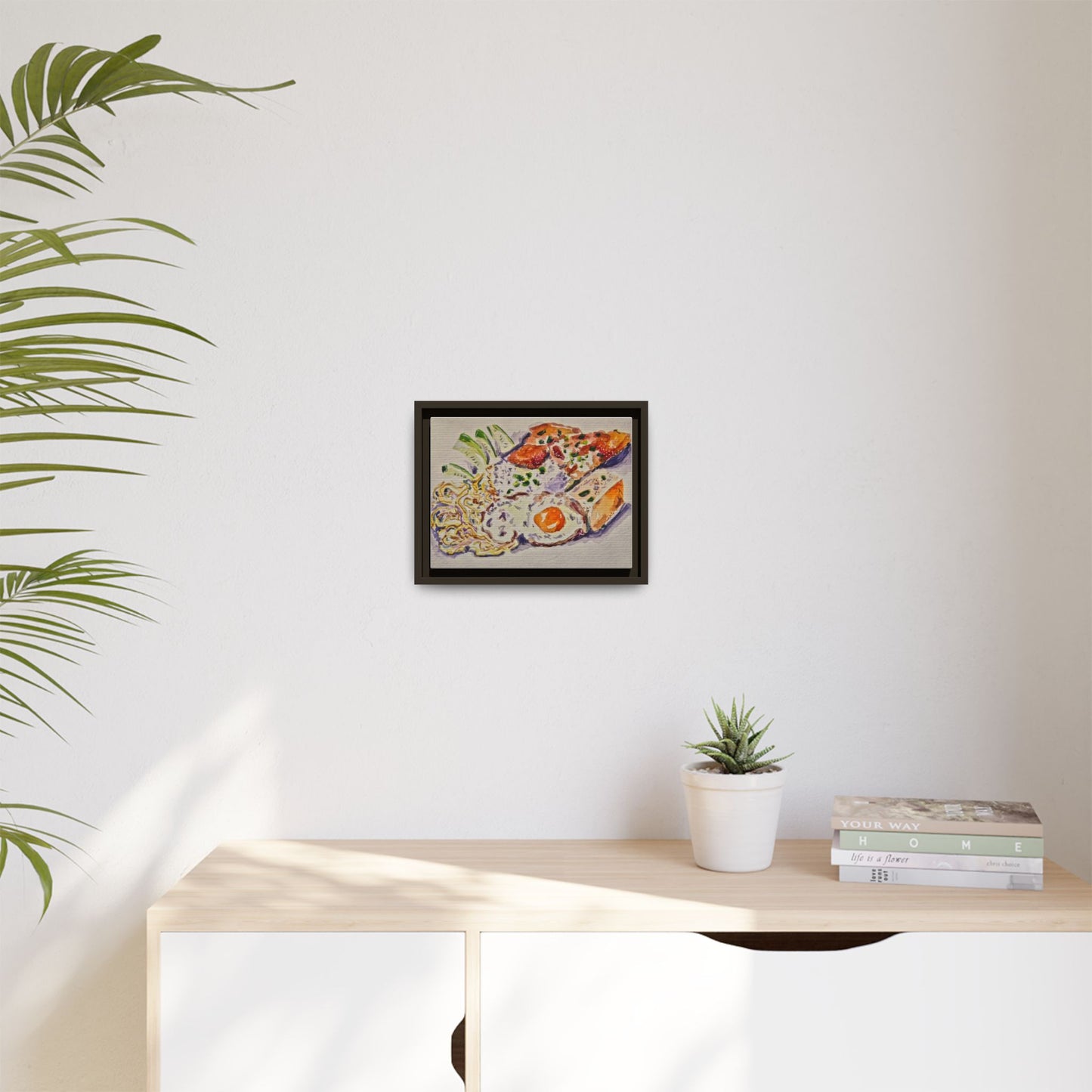 Beautiful food painting of mixed platter of eggs vegetables and assortments - Matte Canvas, Framed (Multi-color)