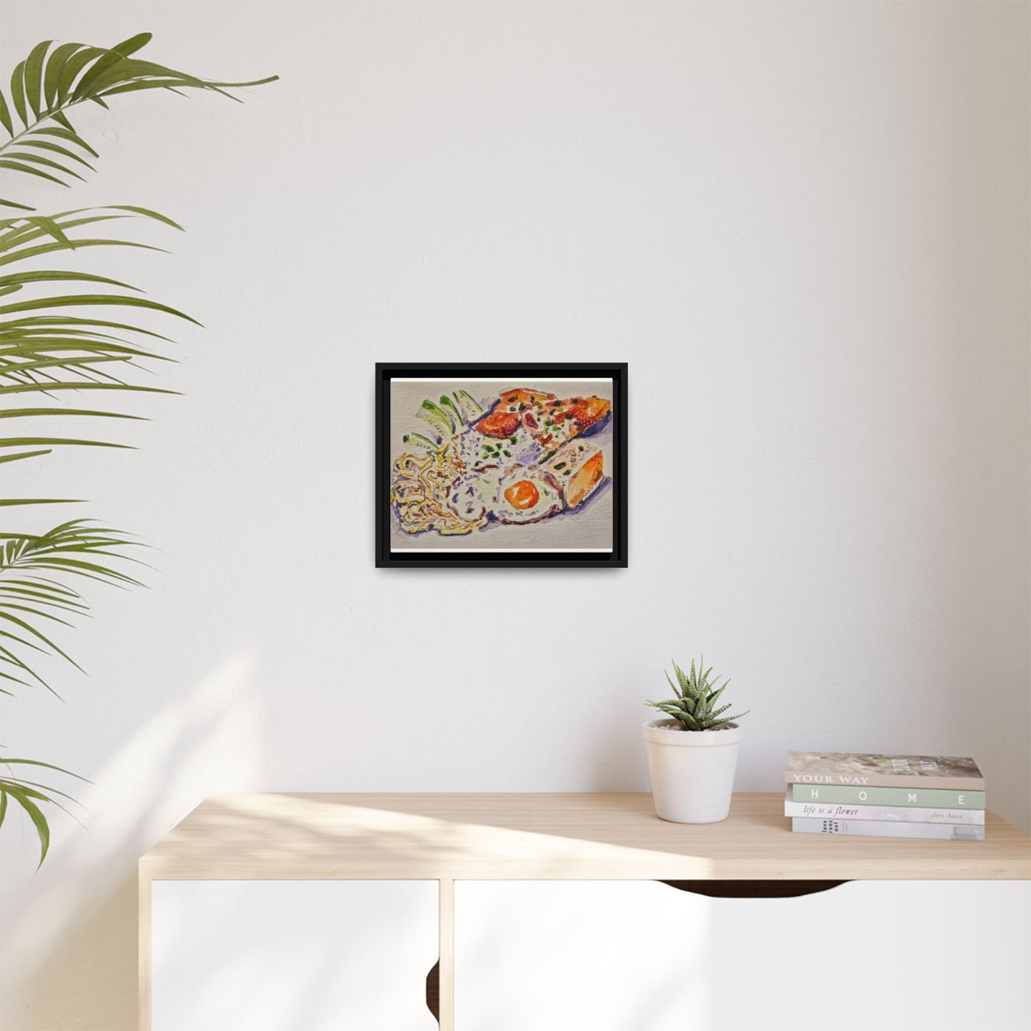 Beautiful food painting of mixed platter of eggs vegetables and assortments - Matte Canvas, Framed (Multi-color)