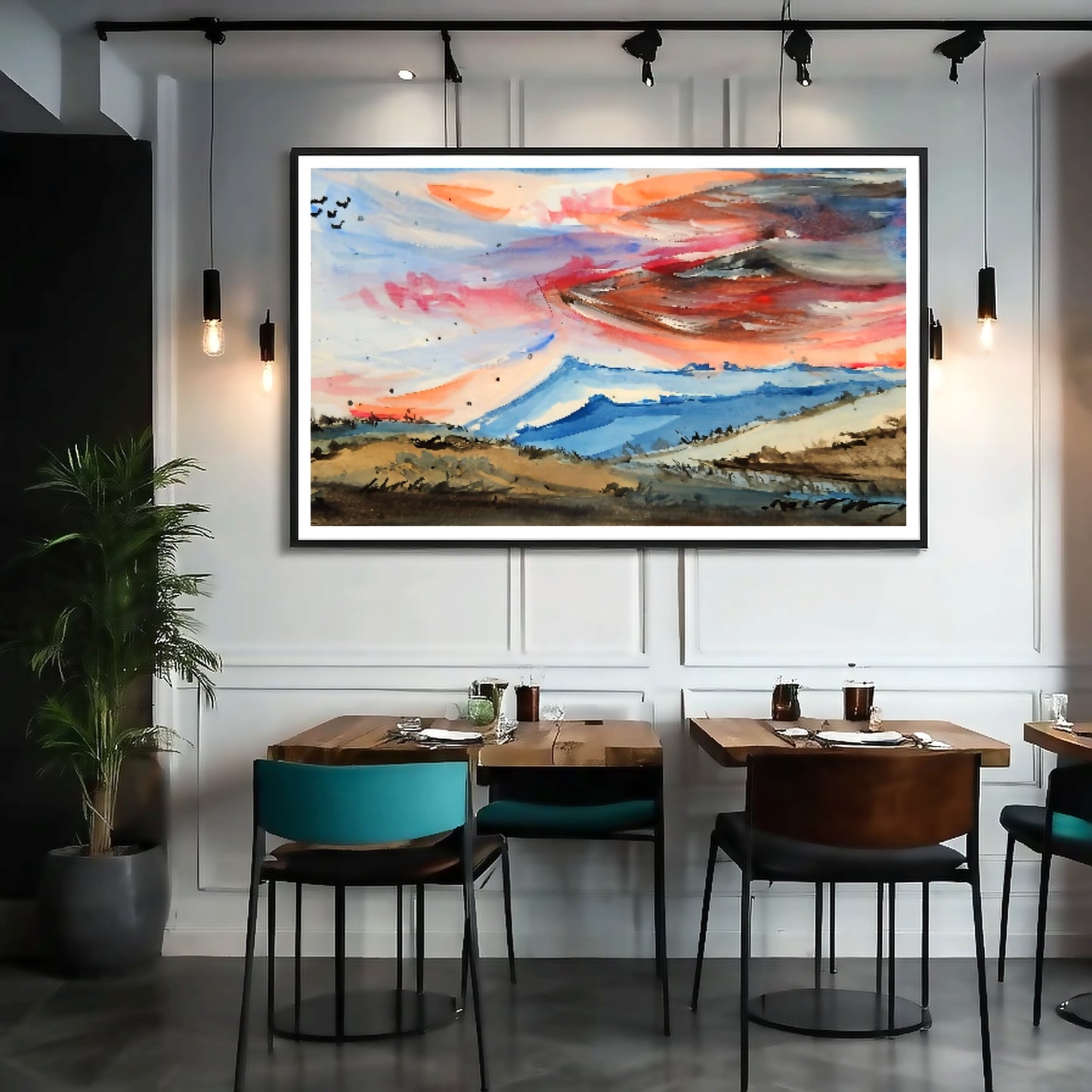 Epic Sky Mountain Scene Watercolor Painting | Wall art print- Canvas Print