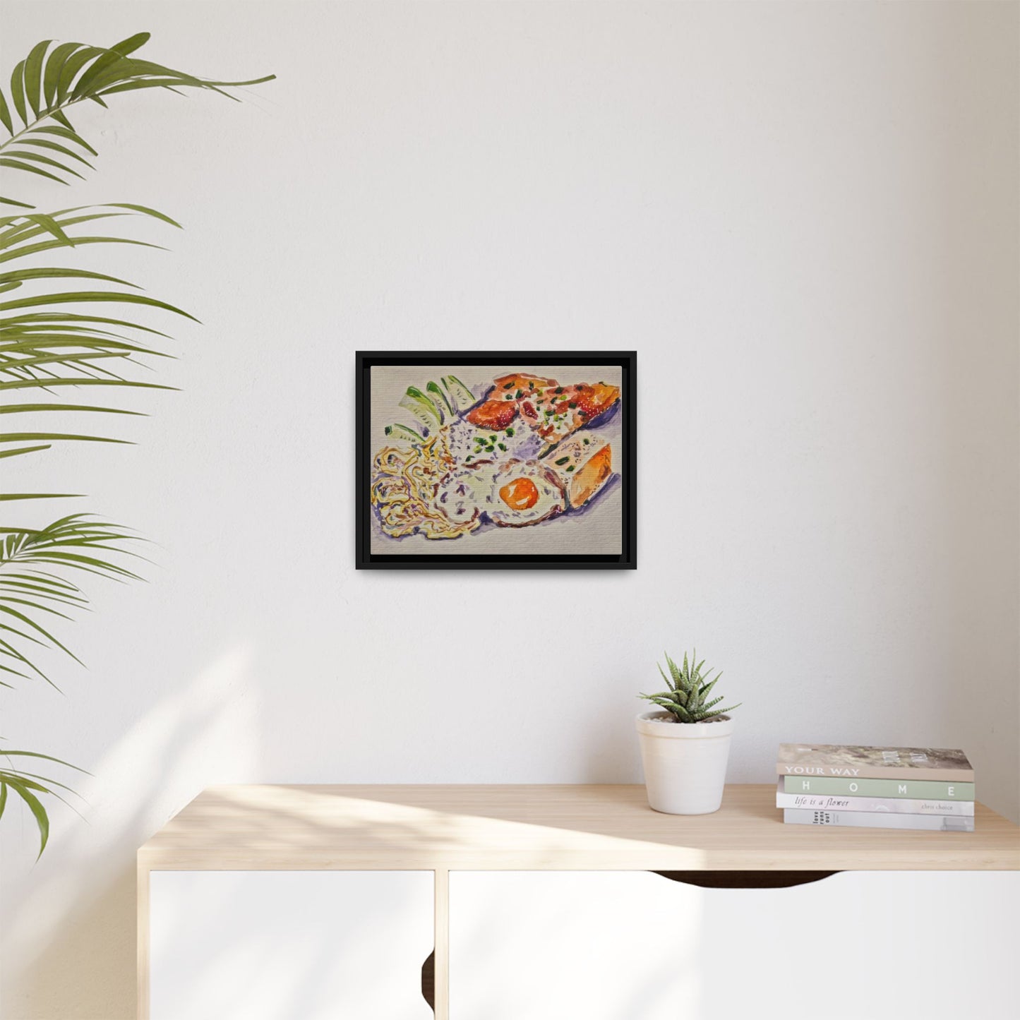 Beautiful food painting of mixed platter of eggs vegetables and assortments - Matte Canvas, Framed (Multi-color)