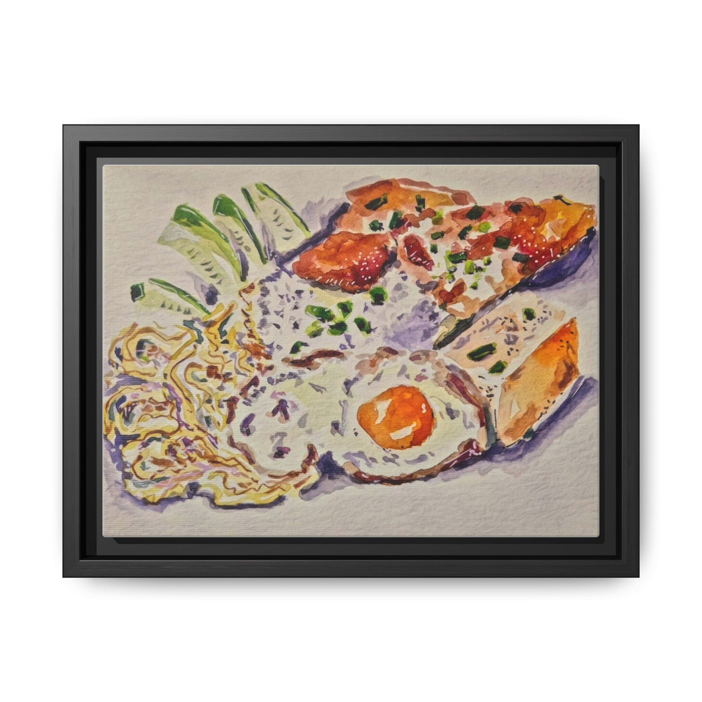 Beautiful food painting of mixed platter of eggs vegetables and assortments - Matte Canvas, Framed (Multi-color)