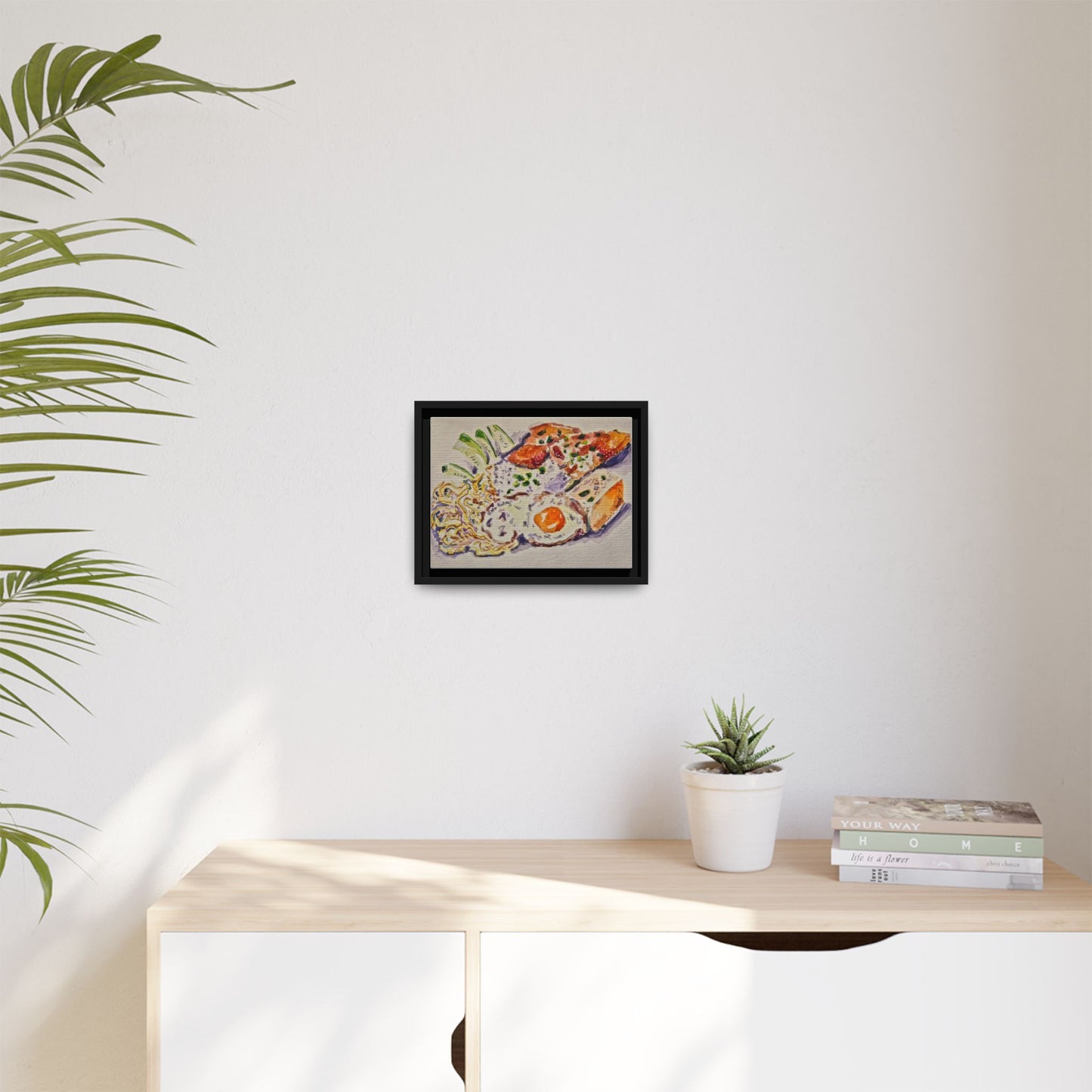 Beautiful food painting of mixed platter of eggs vegetables and assortments - Matte Canvas, Framed (Multi-color)