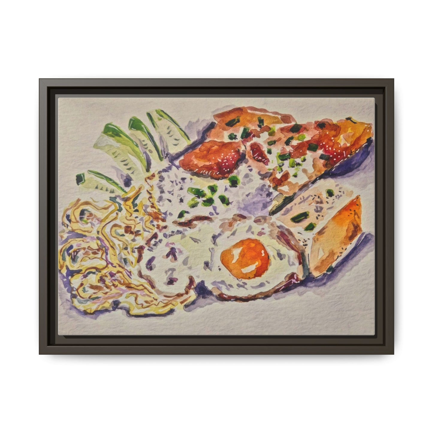 Beautiful food painting of mixed platter of eggs vegetables and assortments - Matte Canvas, Framed (Multi-color)