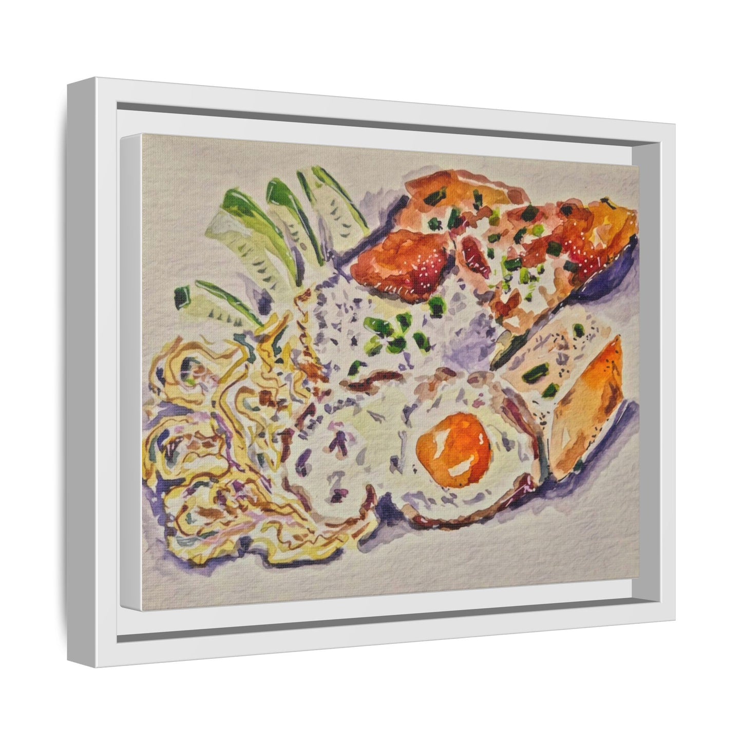 Beautiful food painting of mixed platter of eggs vegetables and assortments - Matte Canvas, Framed (Multi-color)