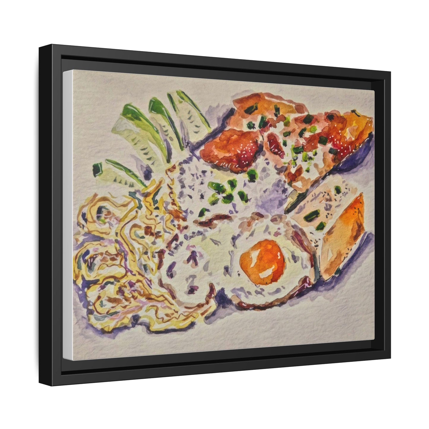Beautiful food painting of mixed platter of eggs vegetables and assortments - Matte Canvas, Framed (Multi-color)