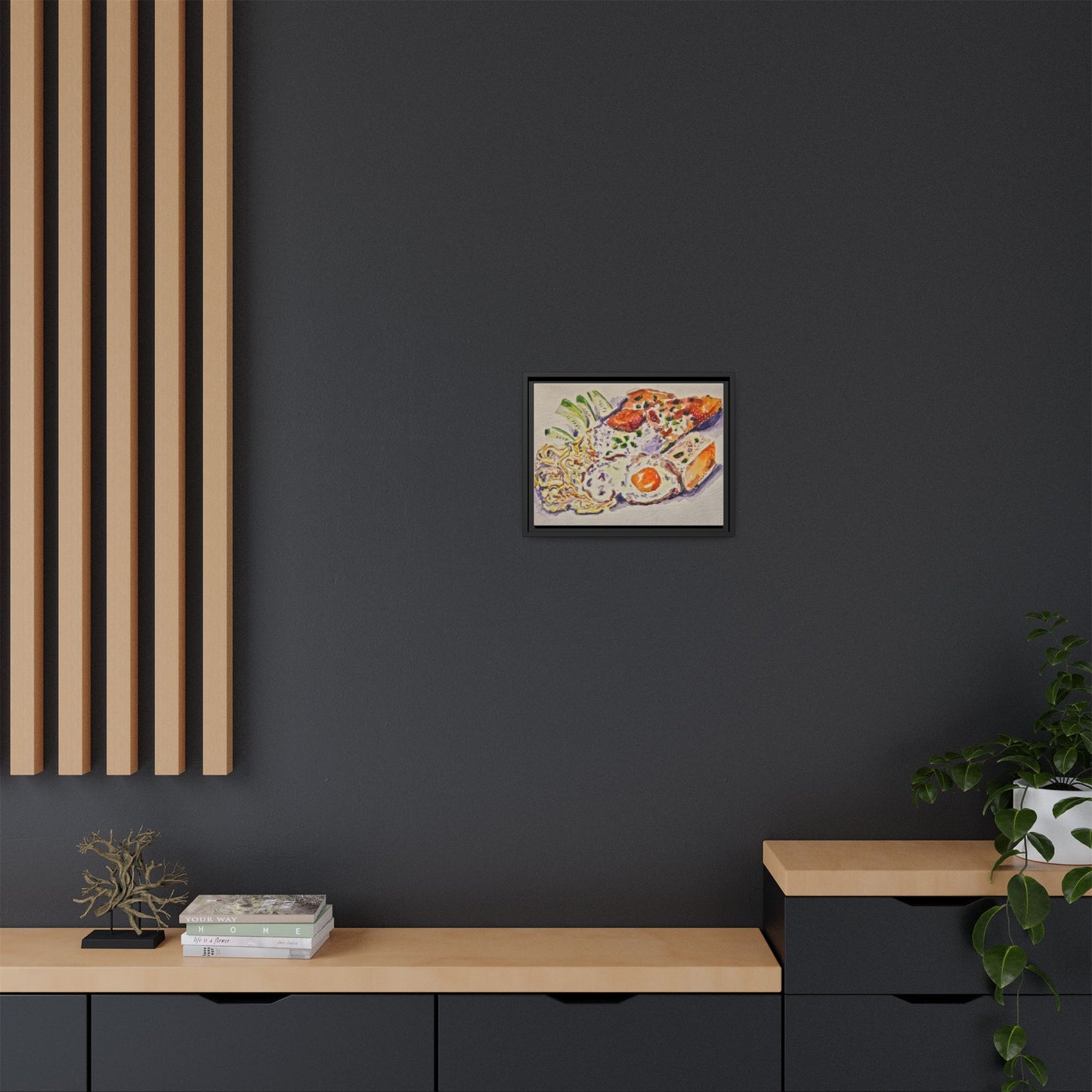 Beautiful food painting of mixed platter of eggs vegetables and assortments - Matte Canvas, Framed (Multi-color)