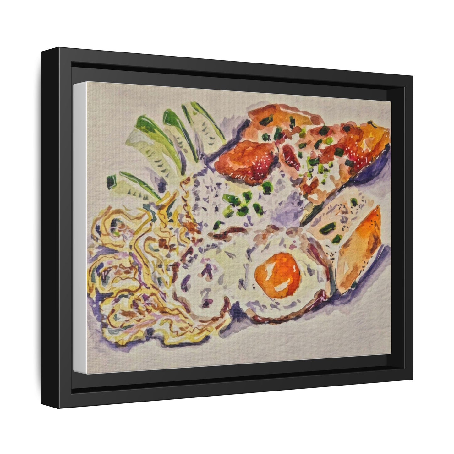 Beautiful food painting of mixed platter of eggs vegetables and assortments - Matte Canvas, Framed (Multi-color)