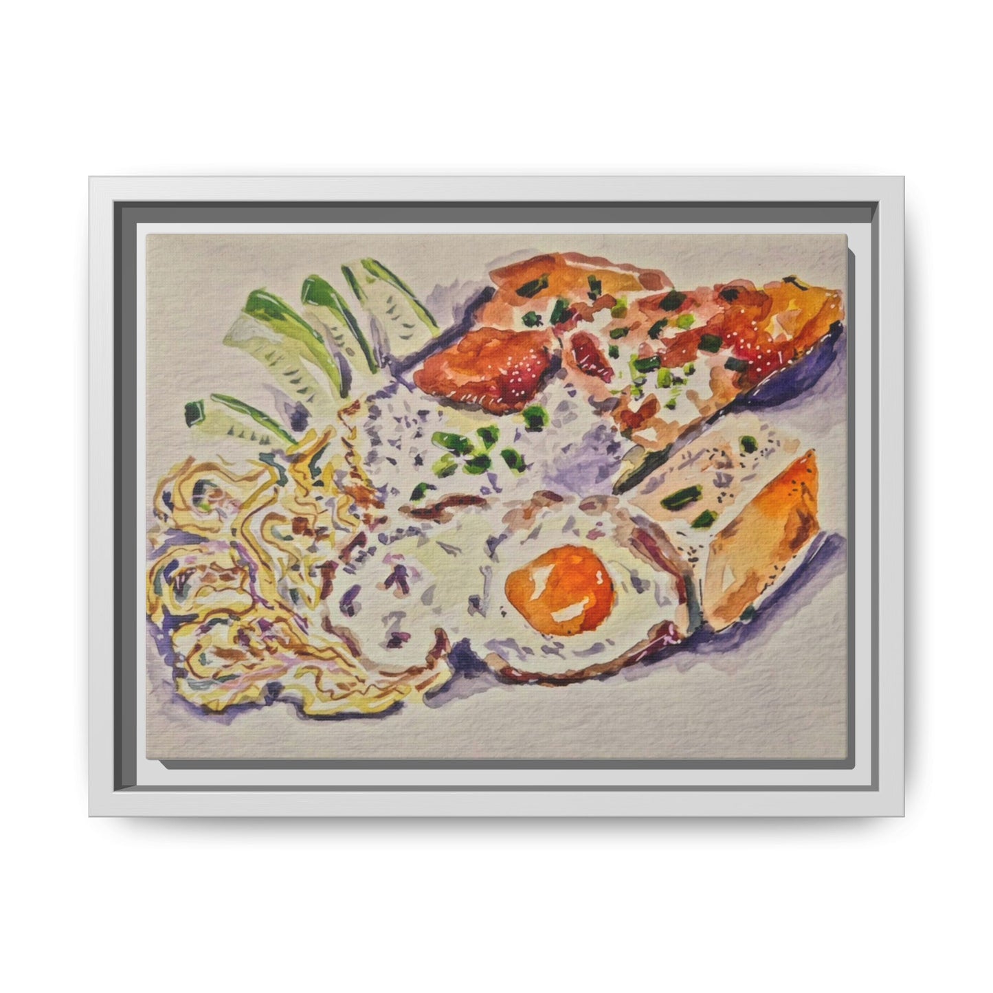 Beautiful food painting of mixed platter of eggs vegetables and assortments - Matte Canvas, Framed (Multi-color)
