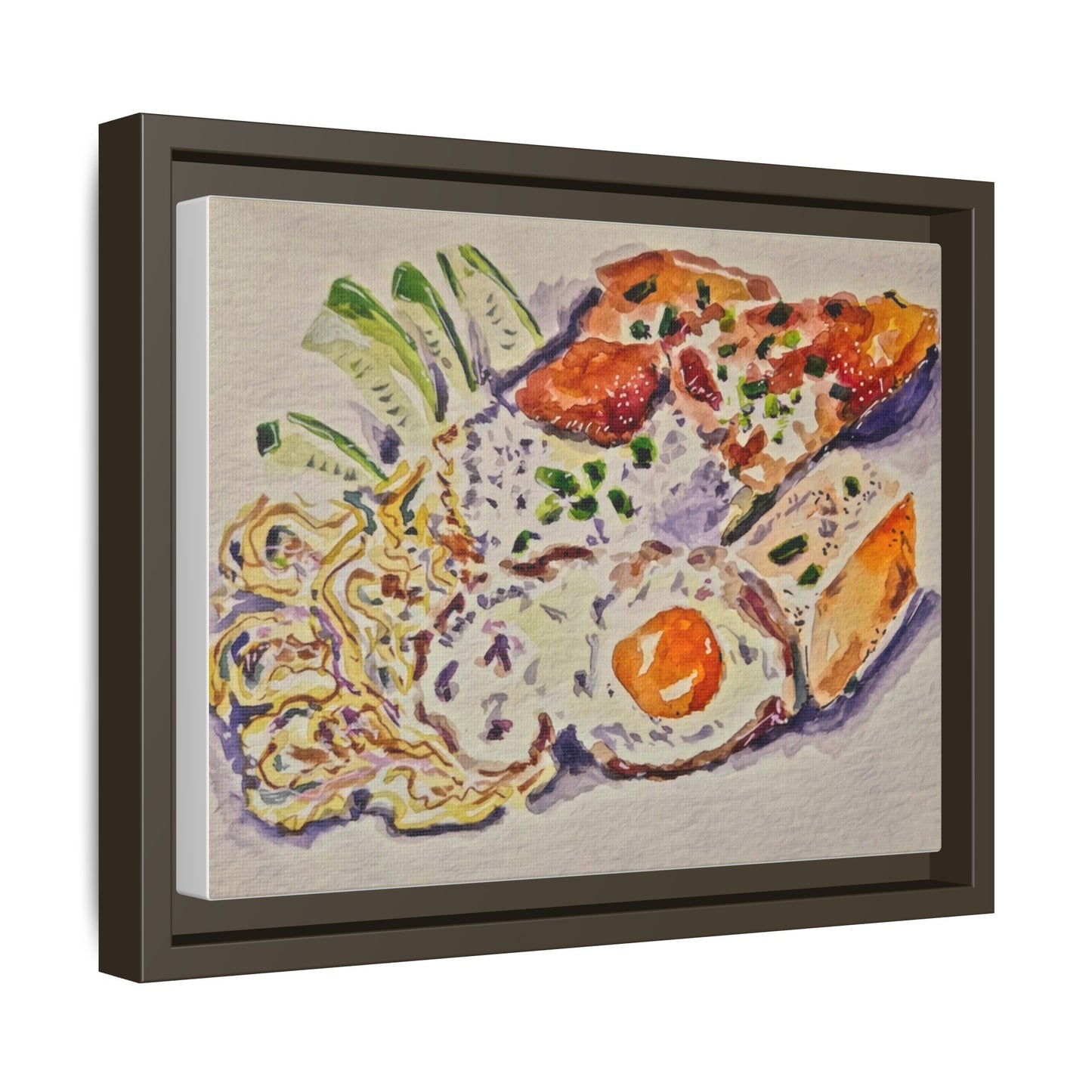 Beautiful food painting of mixed platter of eggs vegetables and assortments - Matte Canvas, Framed (Multi-color)