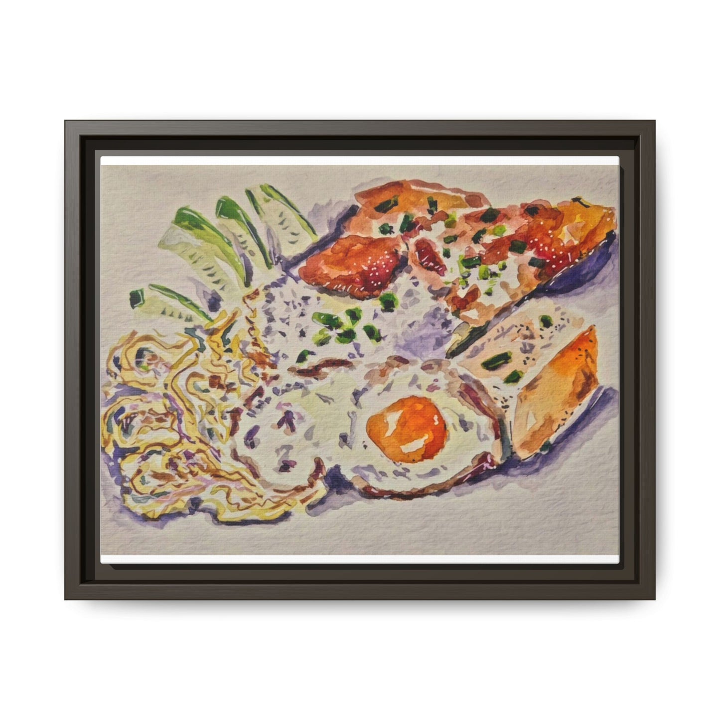 Beautiful food painting of mixed platter of eggs vegetables and assortments - Matte Canvas, Framed (Multi-color)