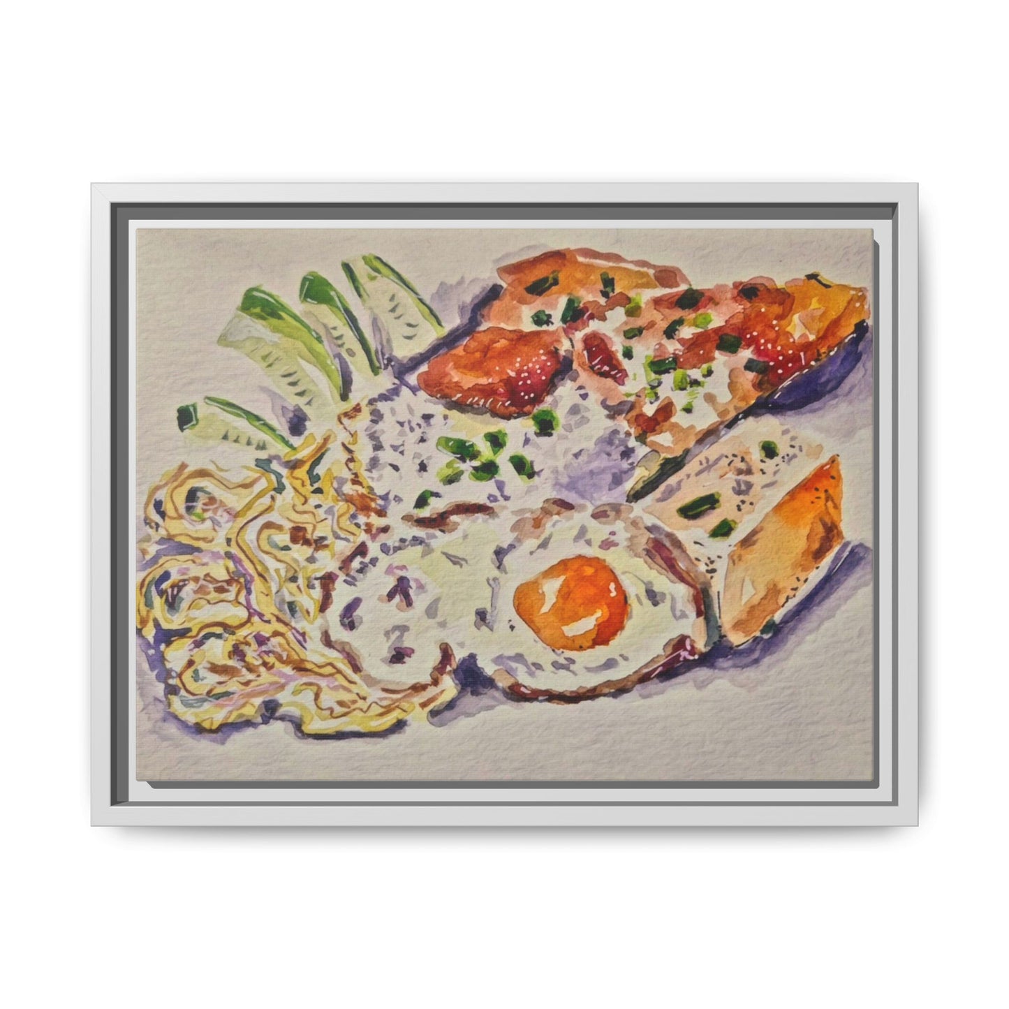 Beautiful food painting of mixed platter of eggs vegetables and assortments - Matte Canvas, Framed (Multi-color)