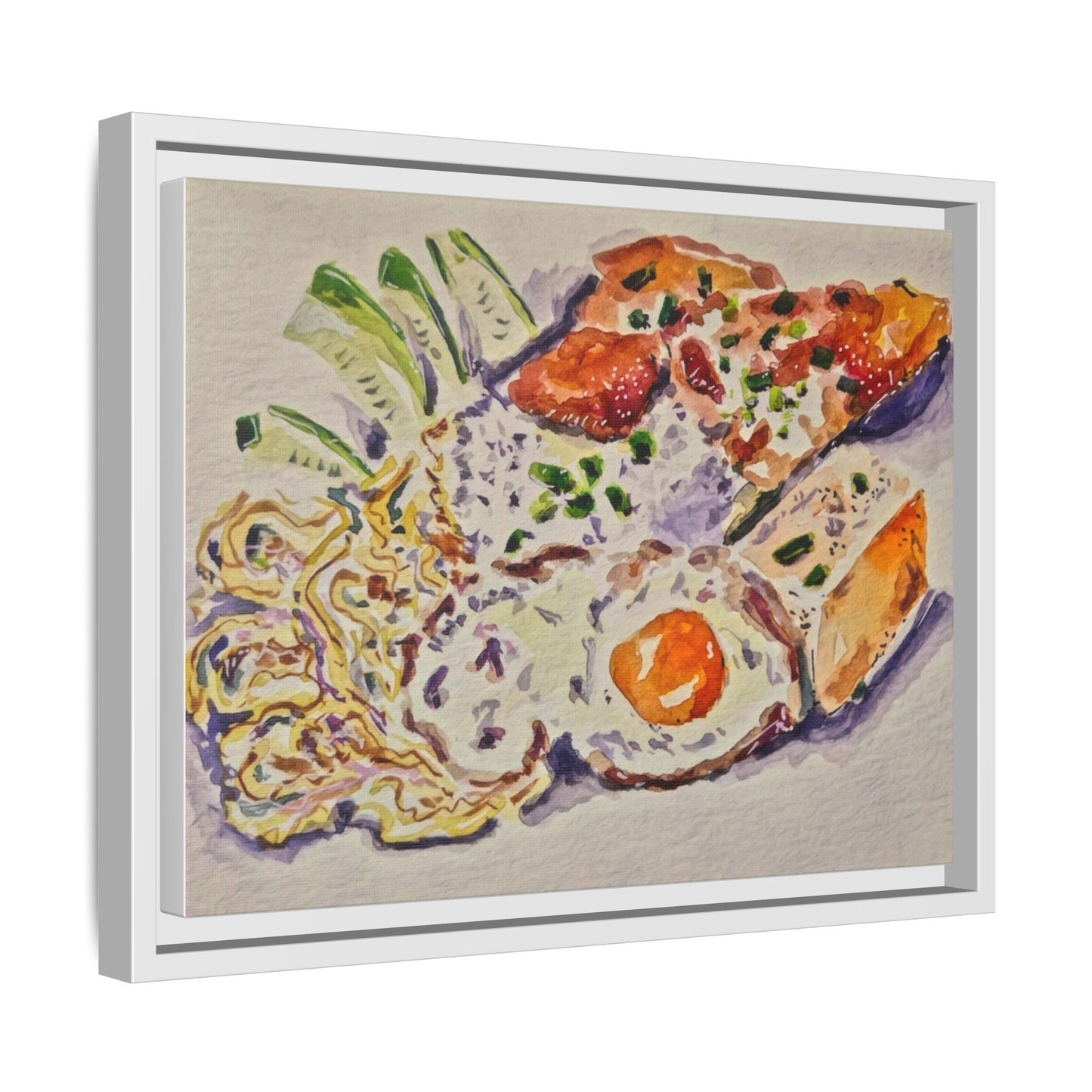 Beautiful food painting of mixed platter of eggs vegetables and assortments - Matte Canvas, Framed (Multi-color)