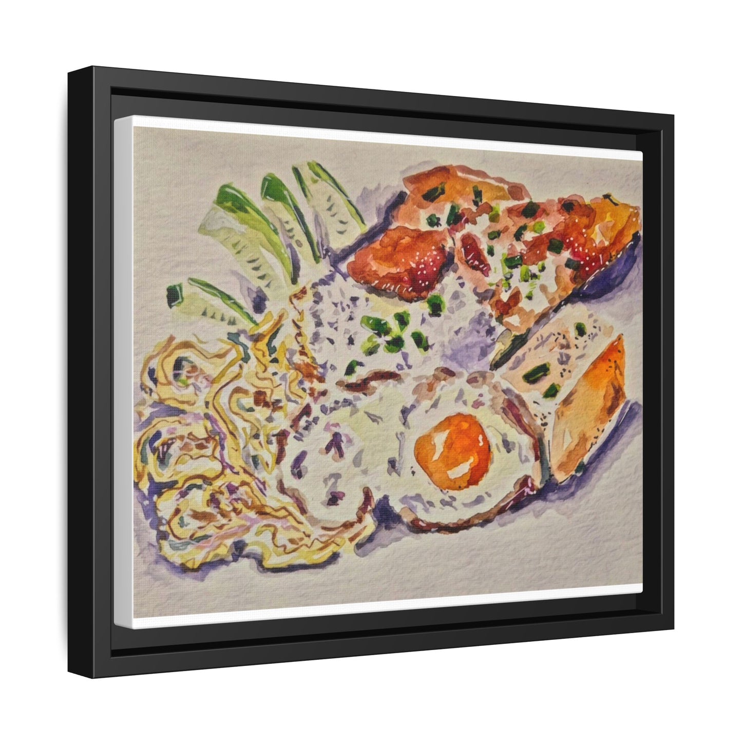 Beautiful food painting of mixed platter of eggs vegetables and assortments - Matte Canvas, Framed (Multi-color)