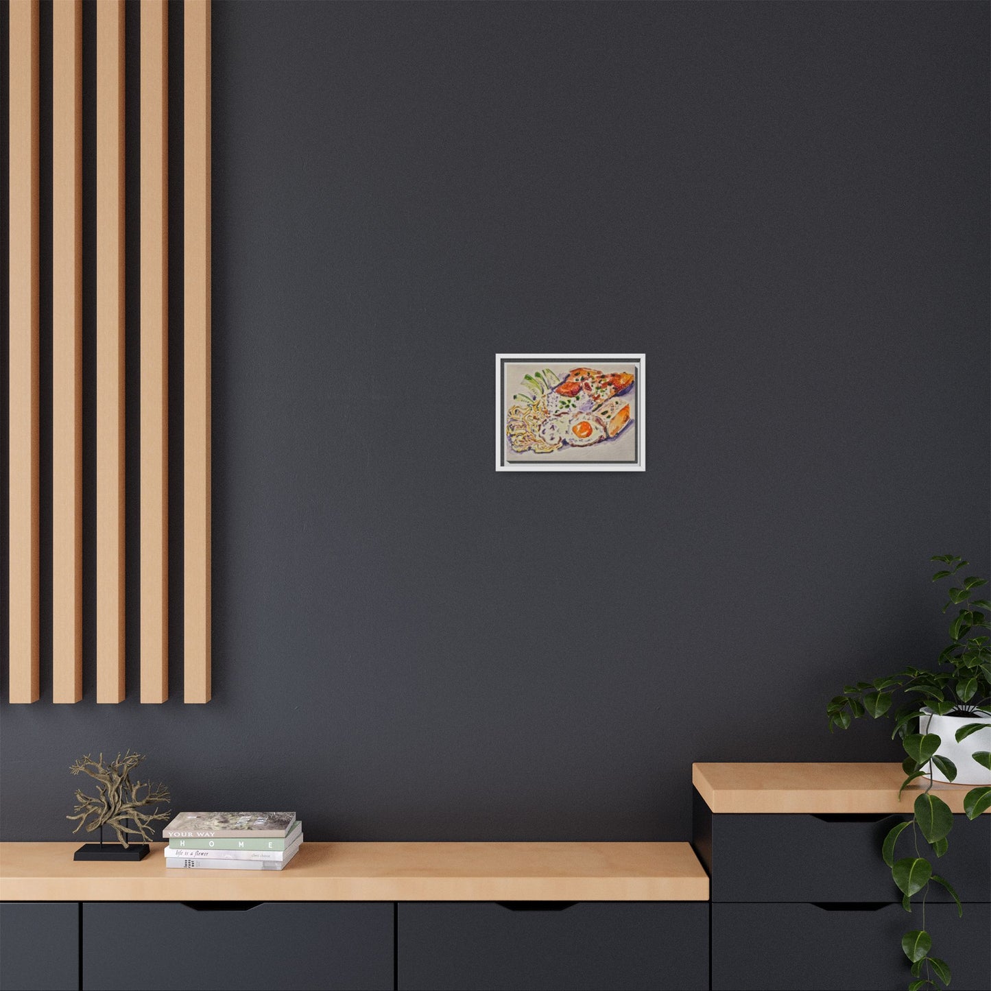 Beautiful food painting of mixed platter of eggs vegetables and assortments - Matte Canvas, Framed (Multi-color)