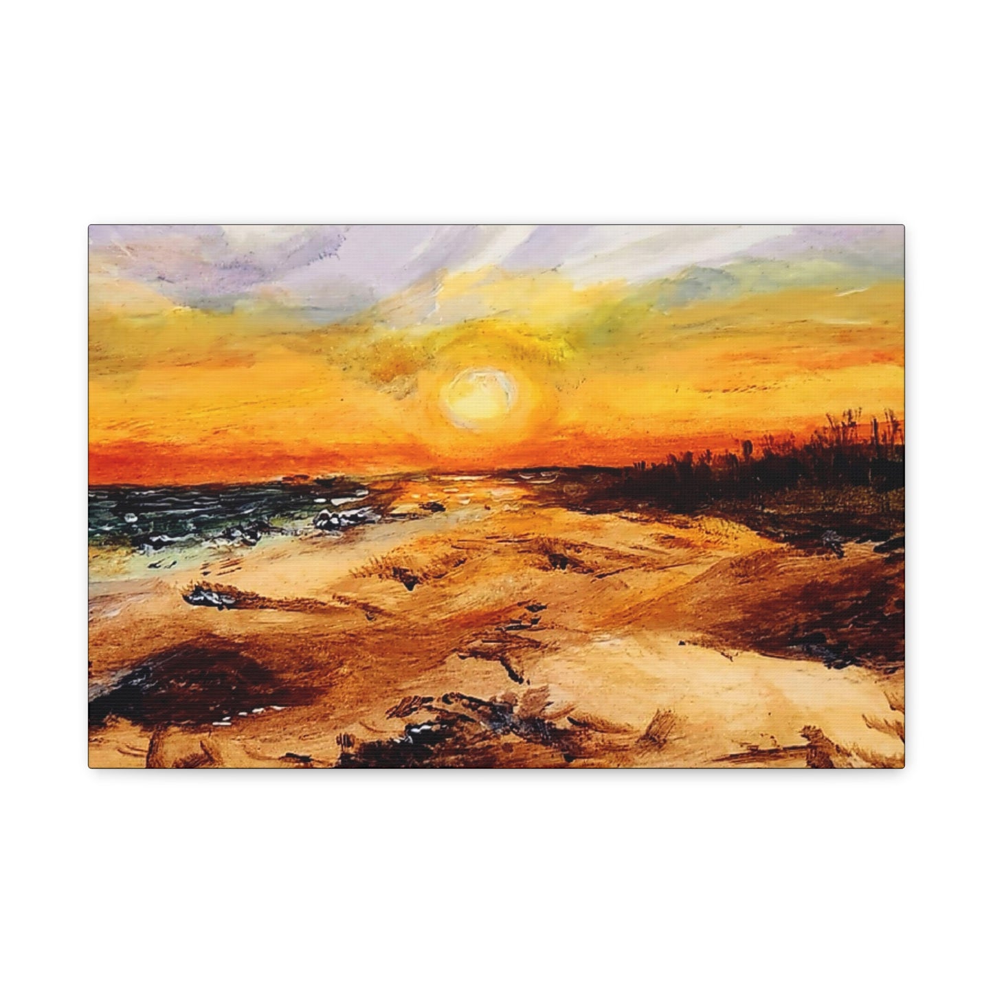 Sunset Oil Painting Print on a Beautiful Evening Setting - Canvas Gallery Wraps