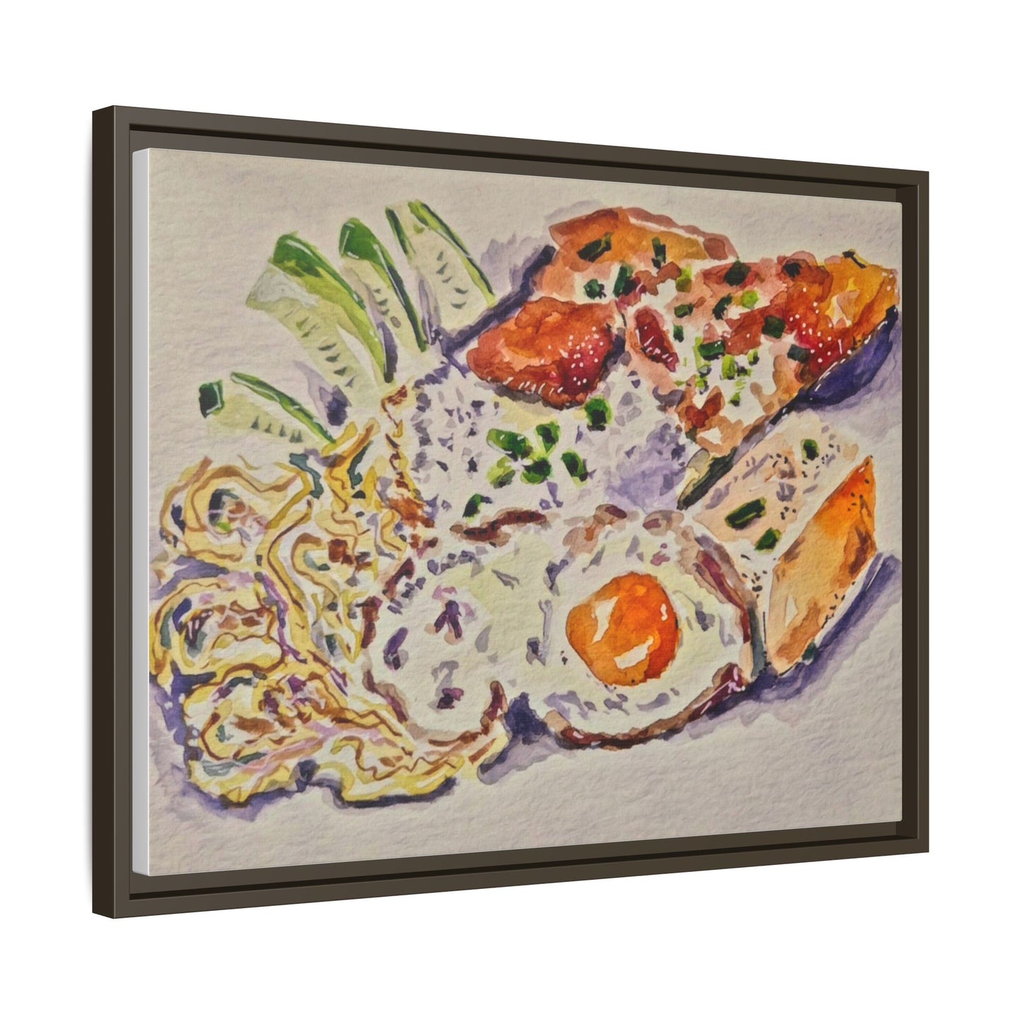 Beautiful food painting of mixed platter of eggs vegetables and assortments - Matte Canvas, Framed (Multi-color)