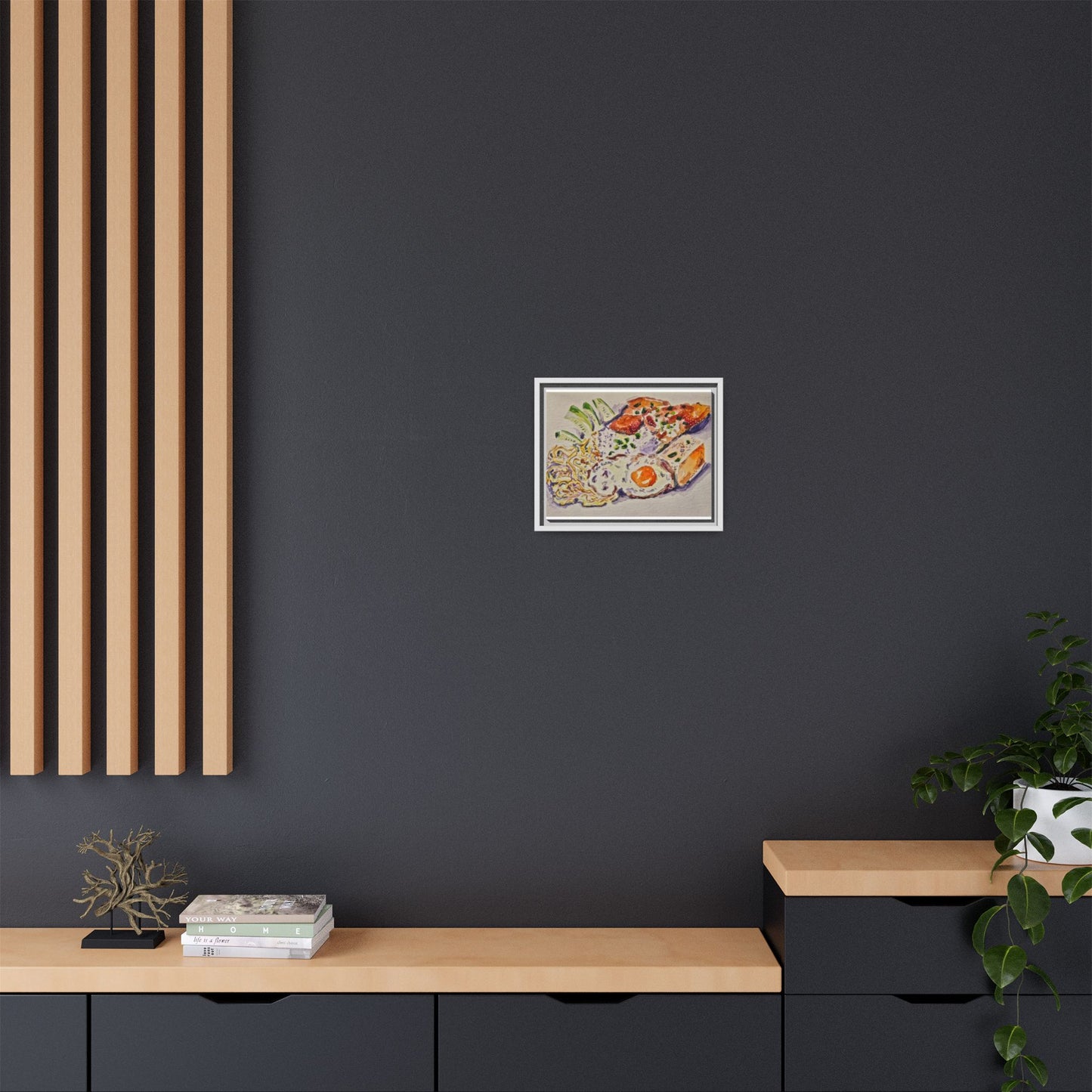 Beautiful food painting of mixed platter of eggs vegetables and assortments - Matte Canvas, Framed (Multi-color)