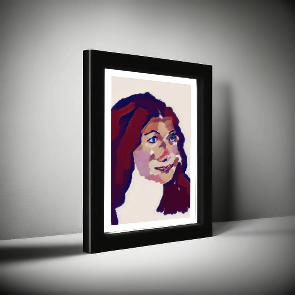 Vibrant Woman Portrait Framed Poster – Radiant Smile Artwork for Living Spaces