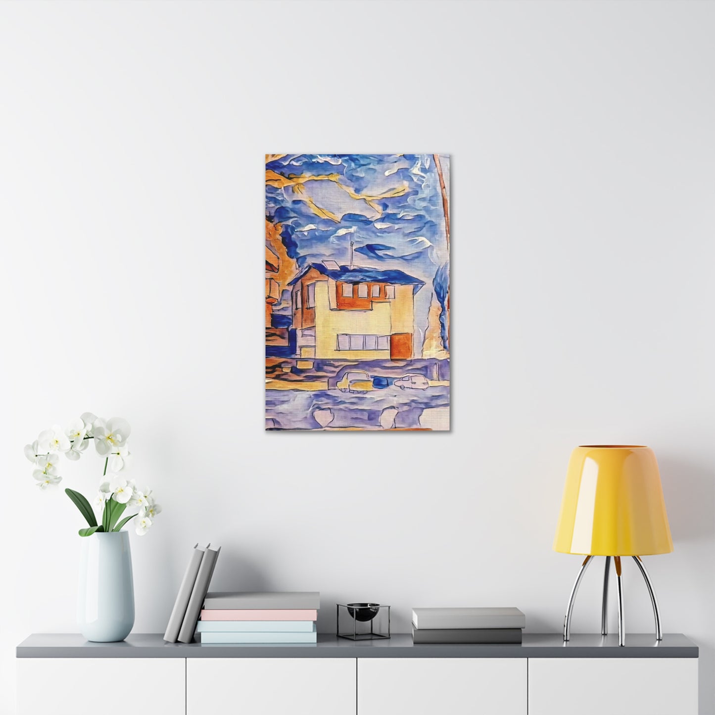 Evening Sky City Street Scene Acrylic Print Canvas Wall Art