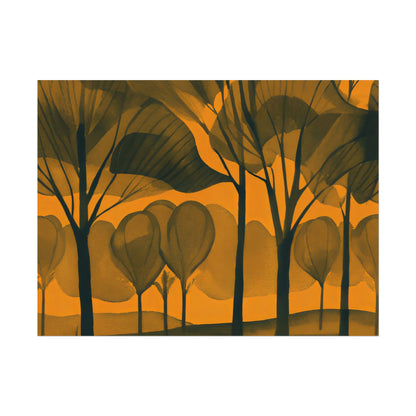 Orange Hue Trees Illustration in Tranquil Watercolor Matte - Textured Watercolor Matte Posters