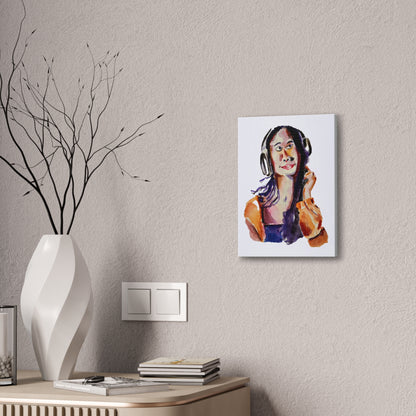 Music Lover Girl with Headphone Portrait Watercolor Print - Wall Art Canvas