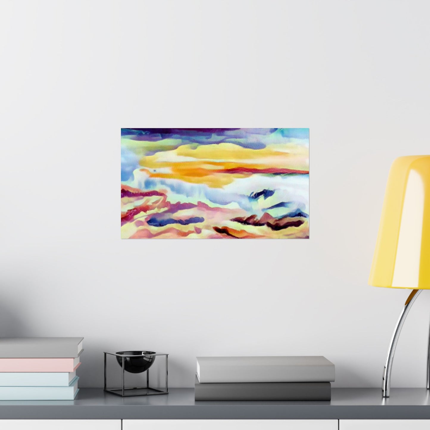 Scenic sky scene watercolor painting on a matte horizontal poster