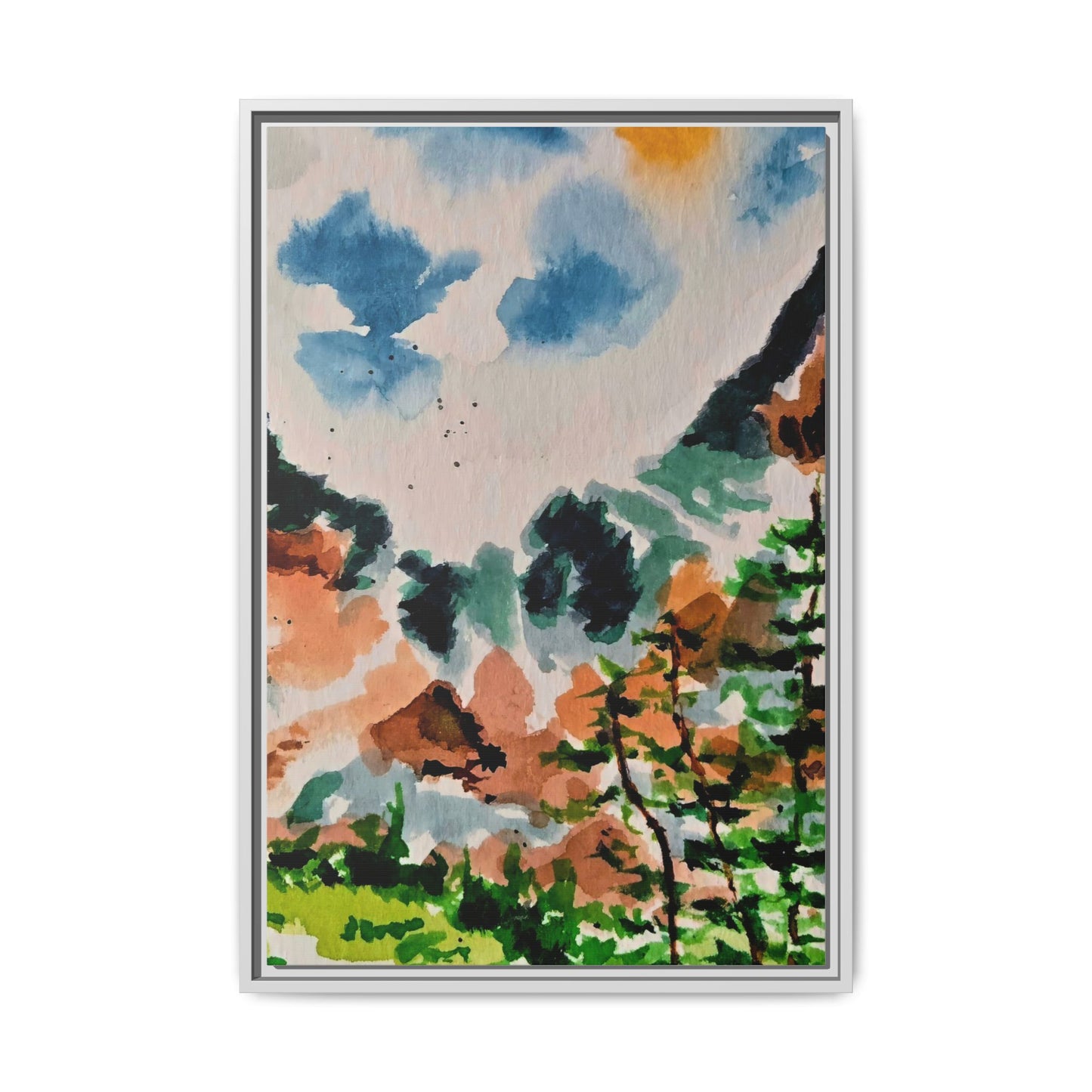 Serene Mountain Range Watercolor - Matte Canvas, Framed (Multi-color)