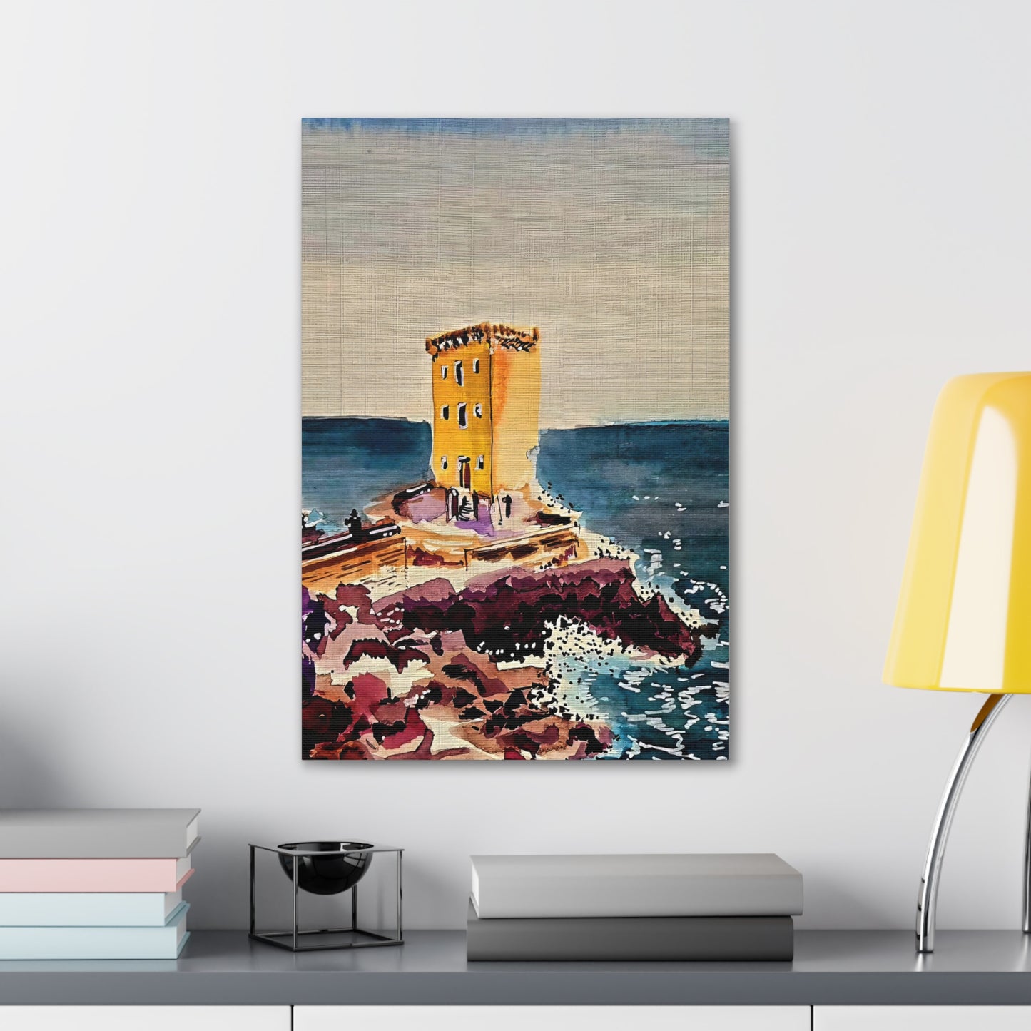 Mystical Seaside Tower - Watercolor Canvas Wall Art (Sea Blue Collection) Canvas Gallery Wraps