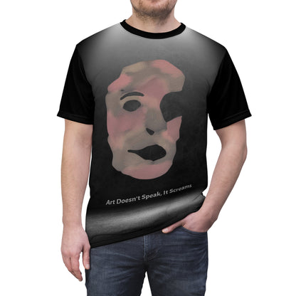 Face Design Tee - Black Beige Pink Unisex Cut & Sew Tee with Art Print