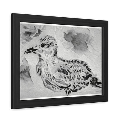 Stunning sea gull painted with watercolors in black and white - Framed