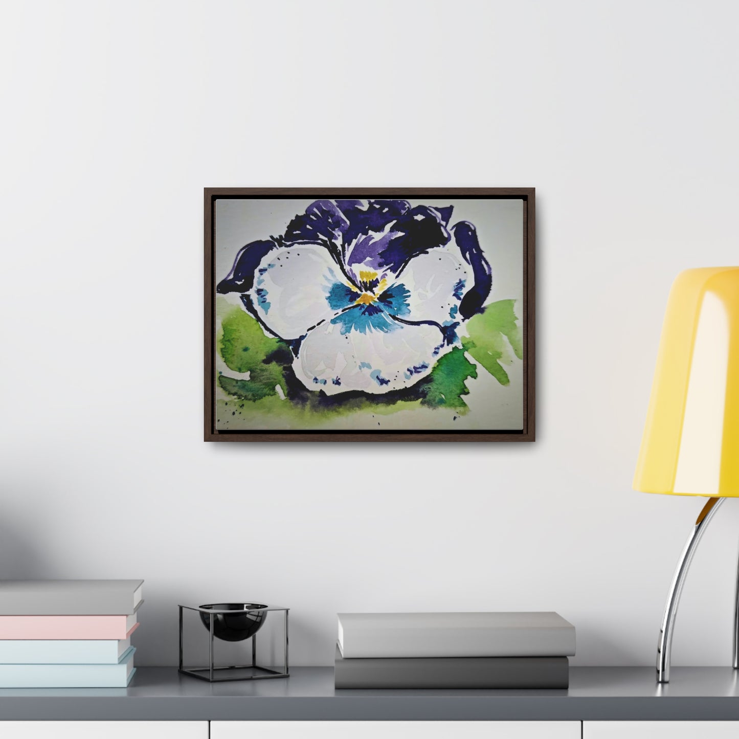 Purple white pansy watercolor stunning print - Gallery Canvas Wraps, Horizontal Frame