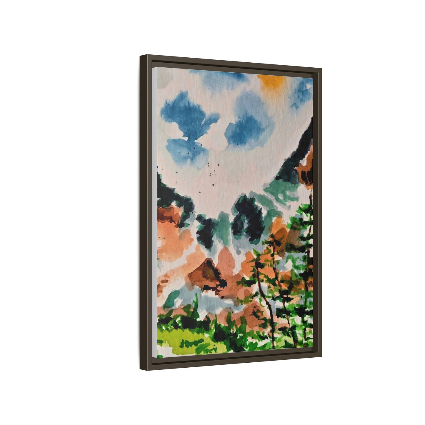 Serene Mountain Range Watercolor - Matte Canvas, Framed (Multi-color)