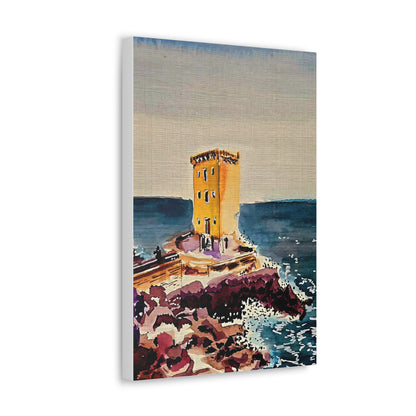 Mystical Seaside Tower - Watercolor Canvas Wall Art (Sea Blue Collection) Canvas Gallery Wraps