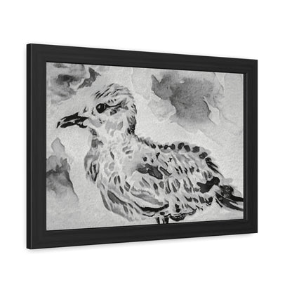 Stunning sea gull painted with watercolors in black and white - Framed