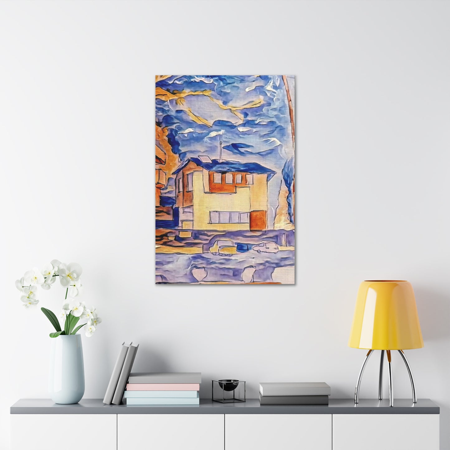 Evening Sky City Street Scene Acrylic Print Canvas Wall Art