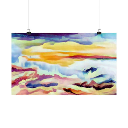 Scenic sky scene watercolor painting on a matte horizontal poster